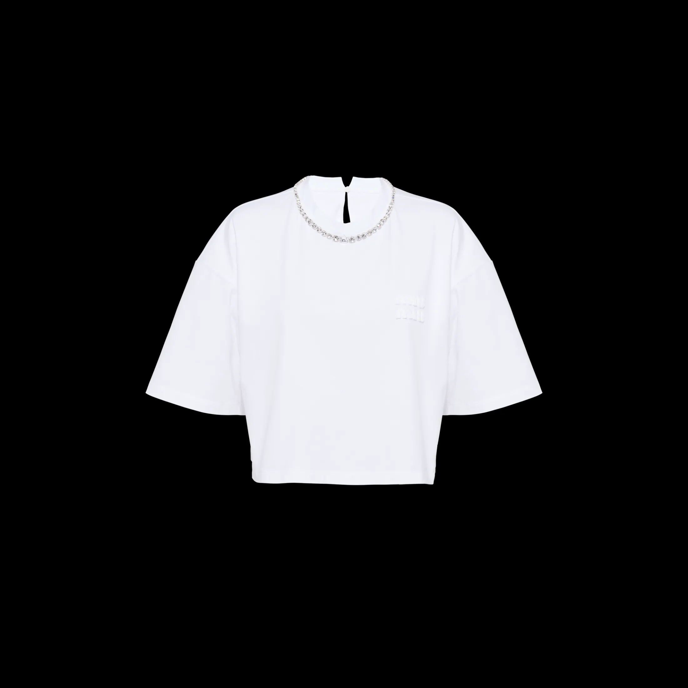 White Embroidered Cotton T-shirt | Miu Miu