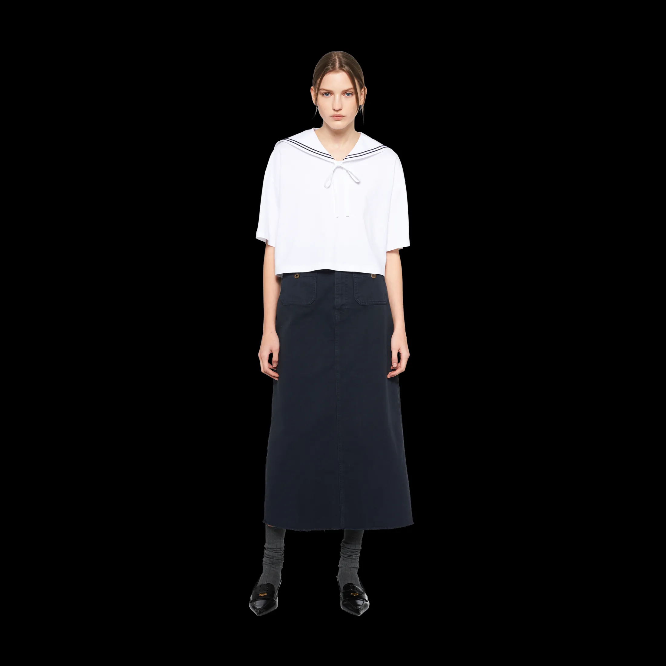 White Embroidered Cotton T-shirt | Miu Miu