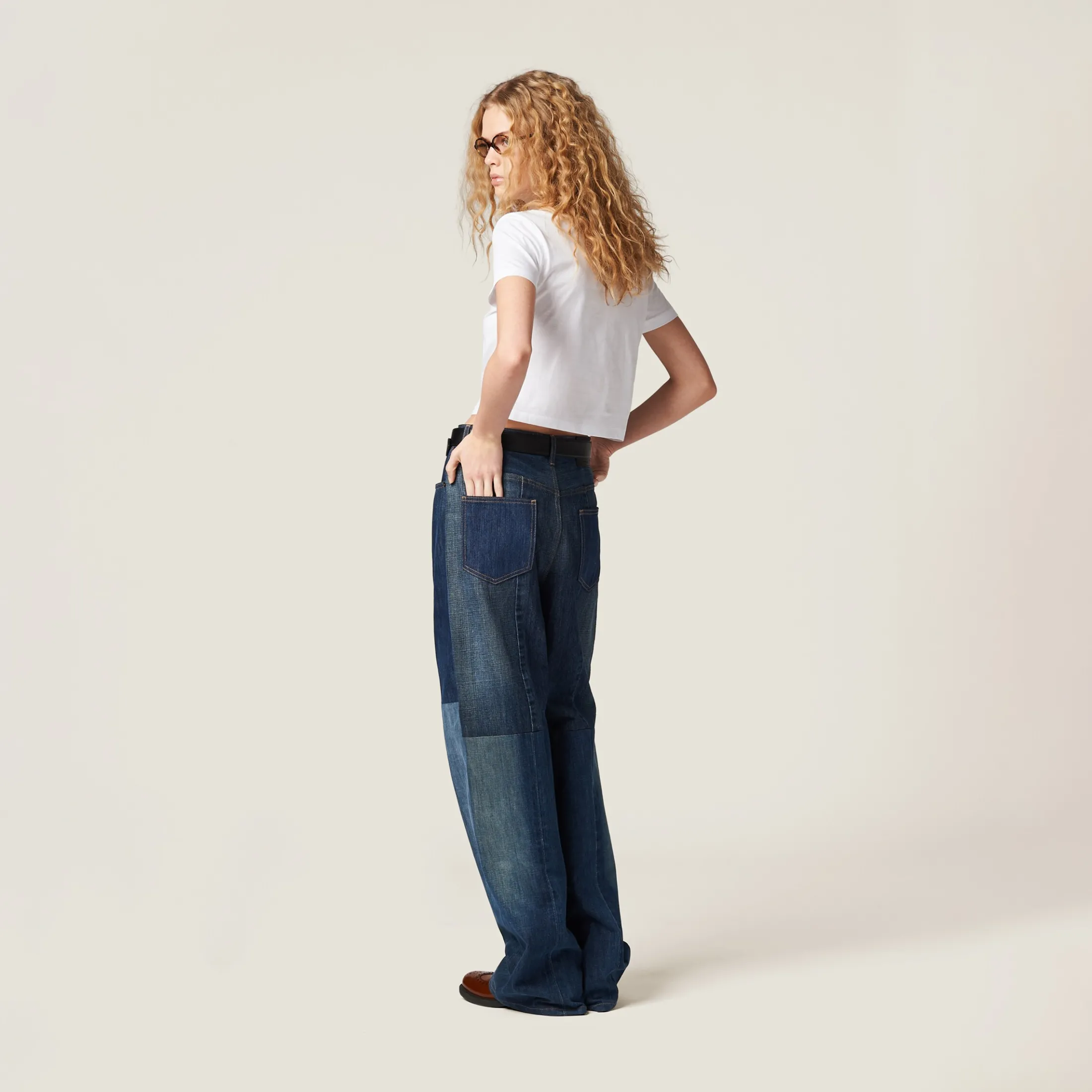 White Embroidered Cotton T-shirt | Miu Miu