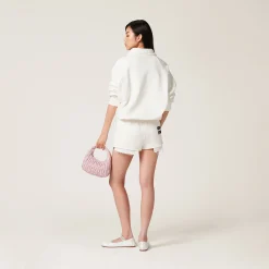 White Embroidered Cotton Shorts | Miu Miu