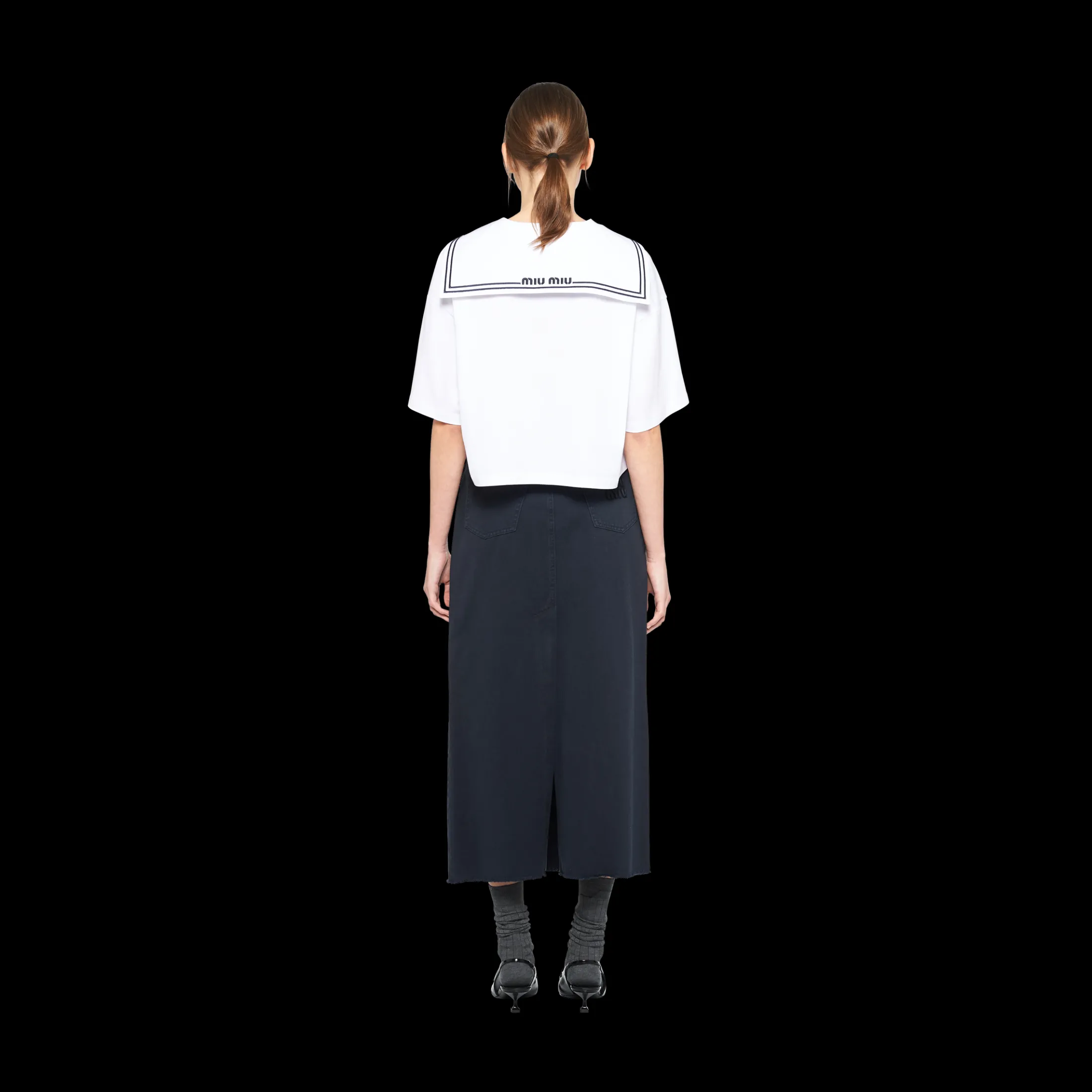 White Embroidered Cotton T-shirt | Miu Miu