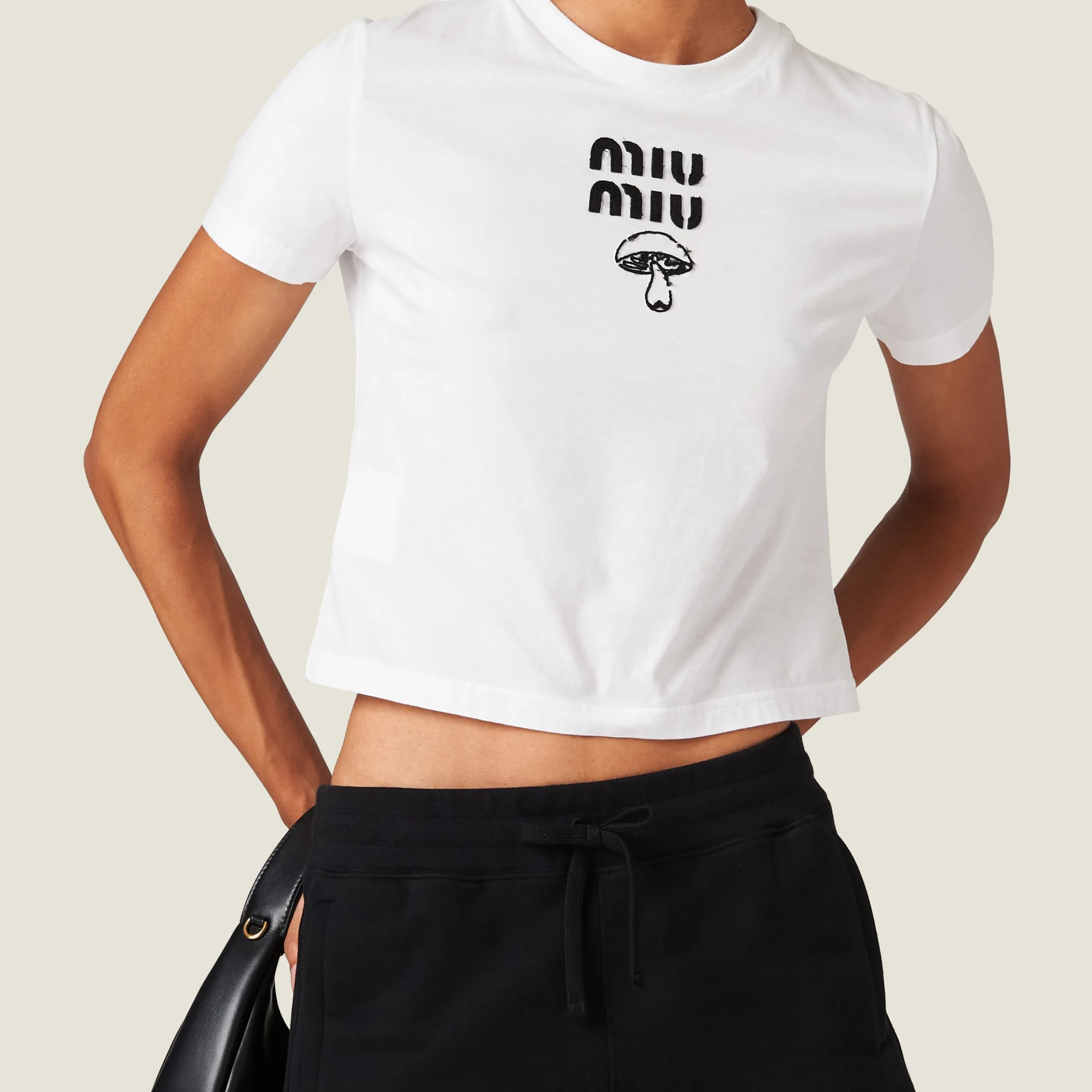 White Embroidered Cotton T-shirt | Miu Miu