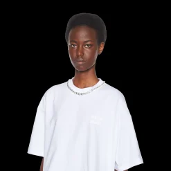White Embroidered Cotton T-shirt | Miu Miu