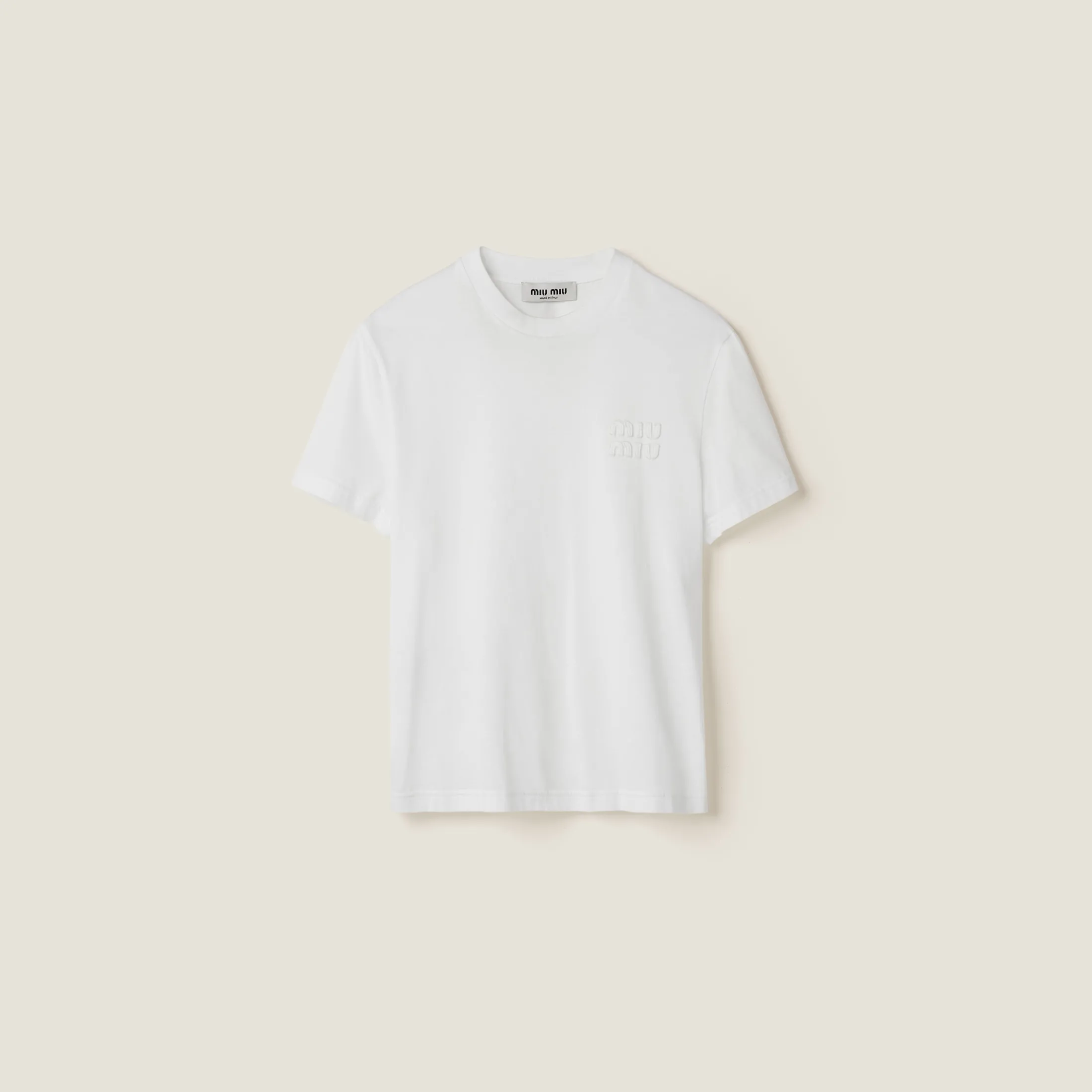 White Embroidered Jersey T-shirt | Miu Miu