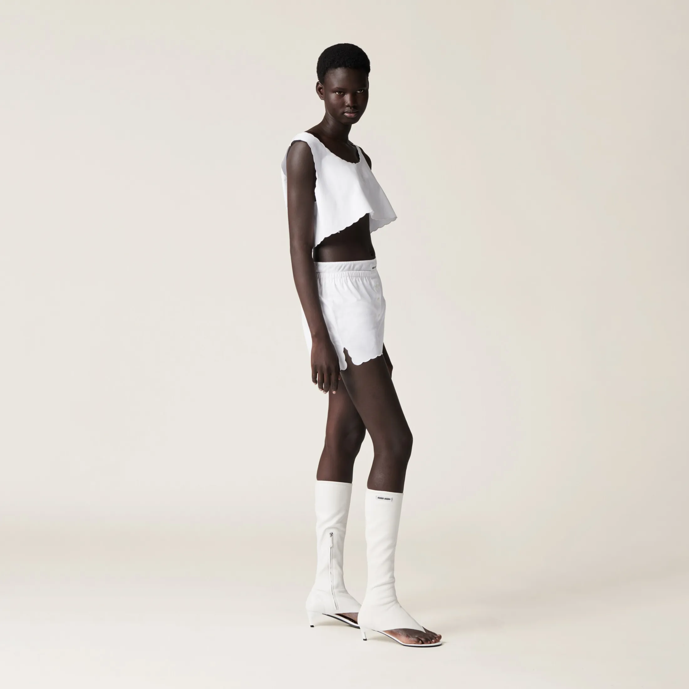 White Embroidered Poplin Boxers | Miu Miu