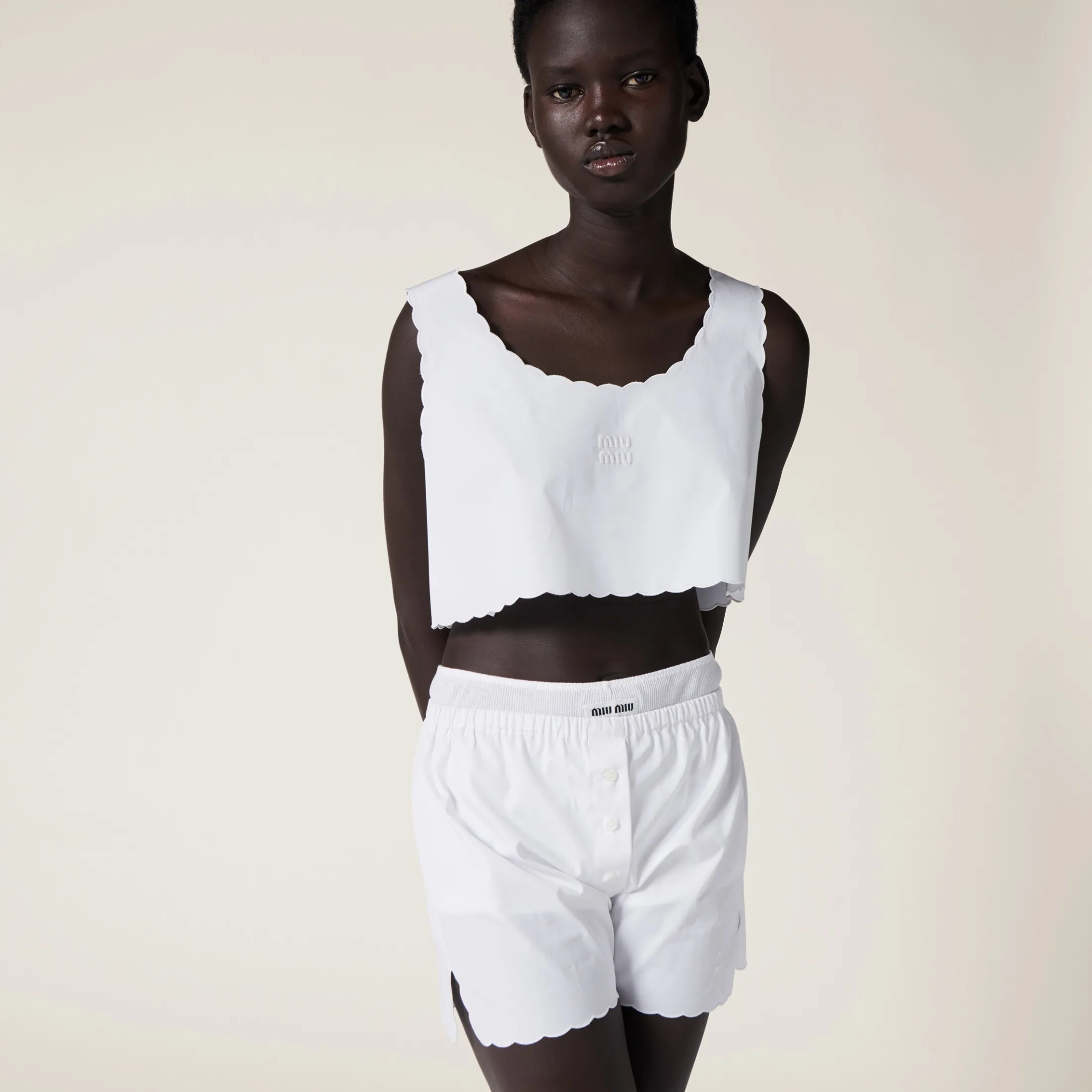 White Embroidered Poplin Top | Miu Miu