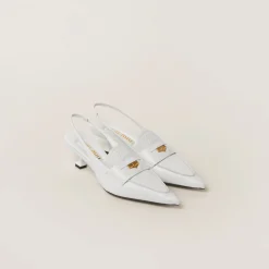 White Leather Penny Loafers With Heel | Miu Miu