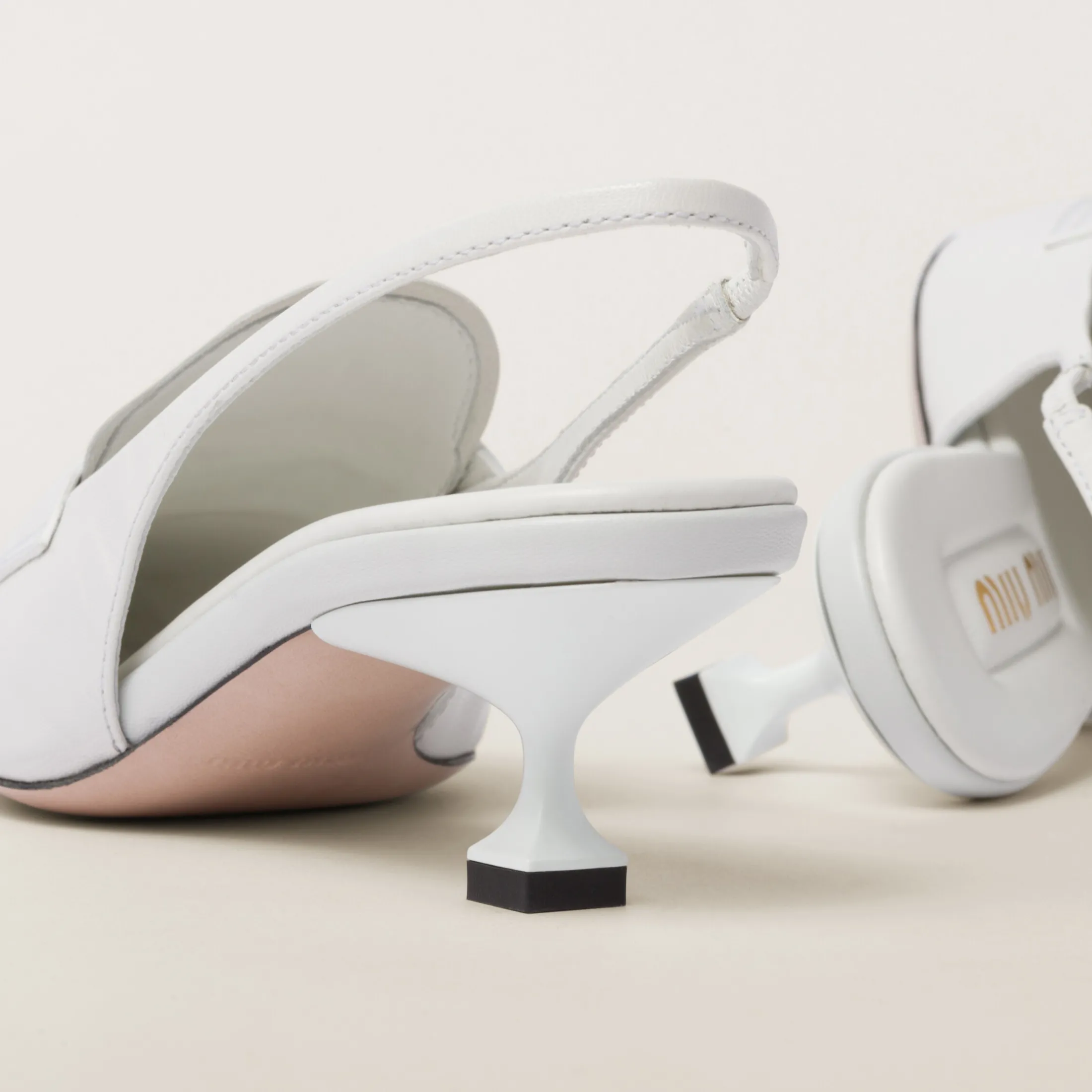 White Leather Penny Loafers With Heel | Miu Miu