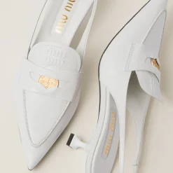 White Leather Penny Loafers With Heel | Miu Miu