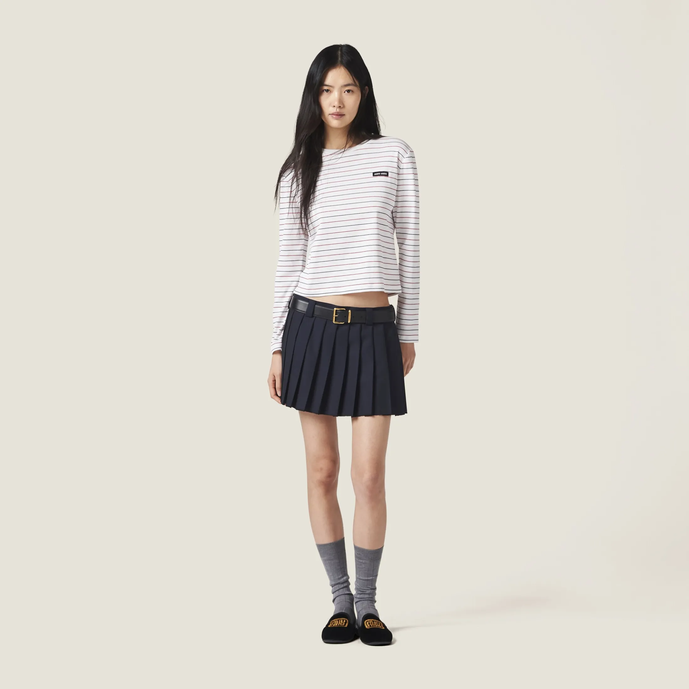 White Long-sleeved Cotton Jersey T-shirt | Miu Miu
