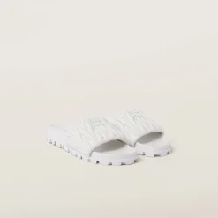 White Matelassé Nappa Leather Slides | Miu Miu