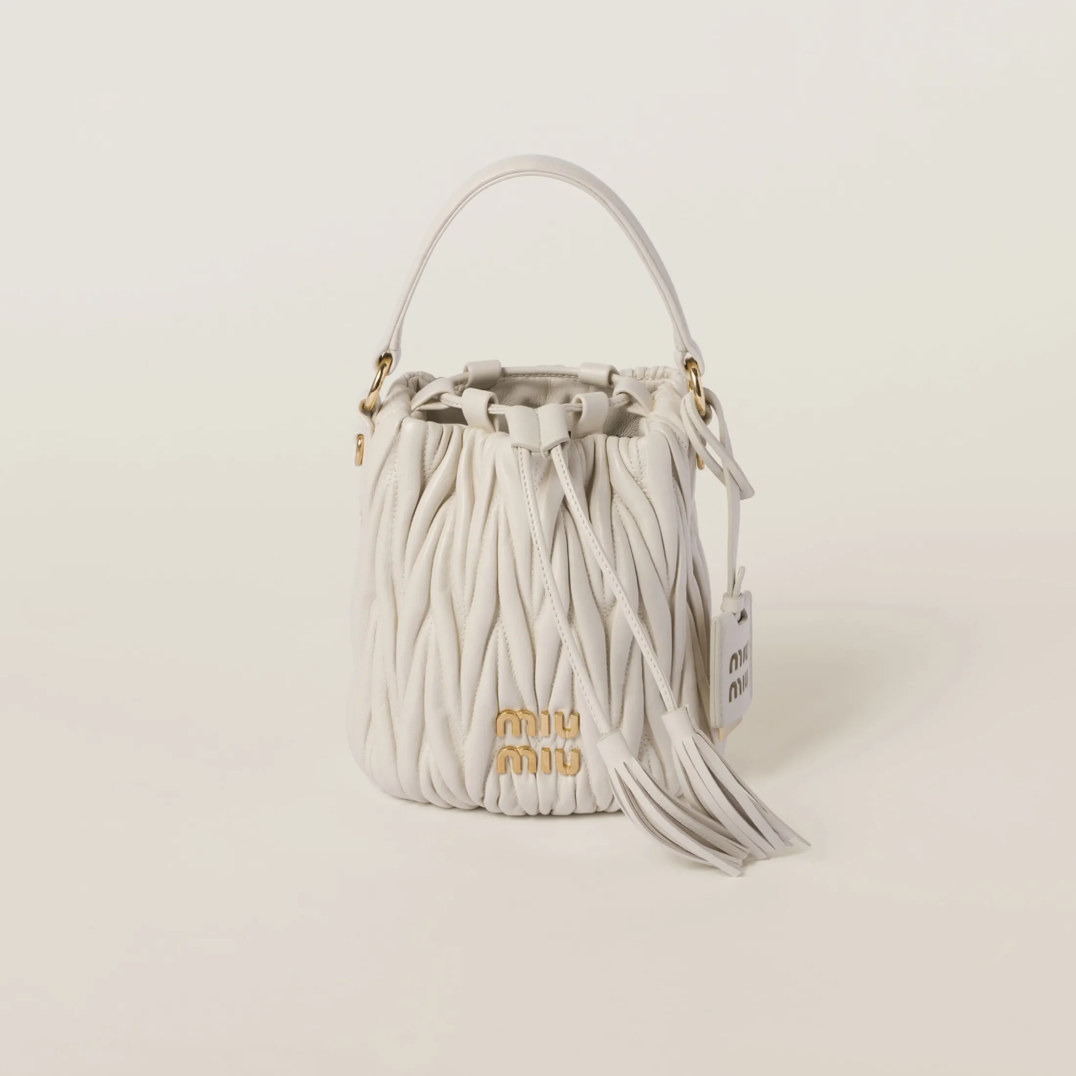 White Matelassé Nappa Leather Bucket Bag | Miu Miu