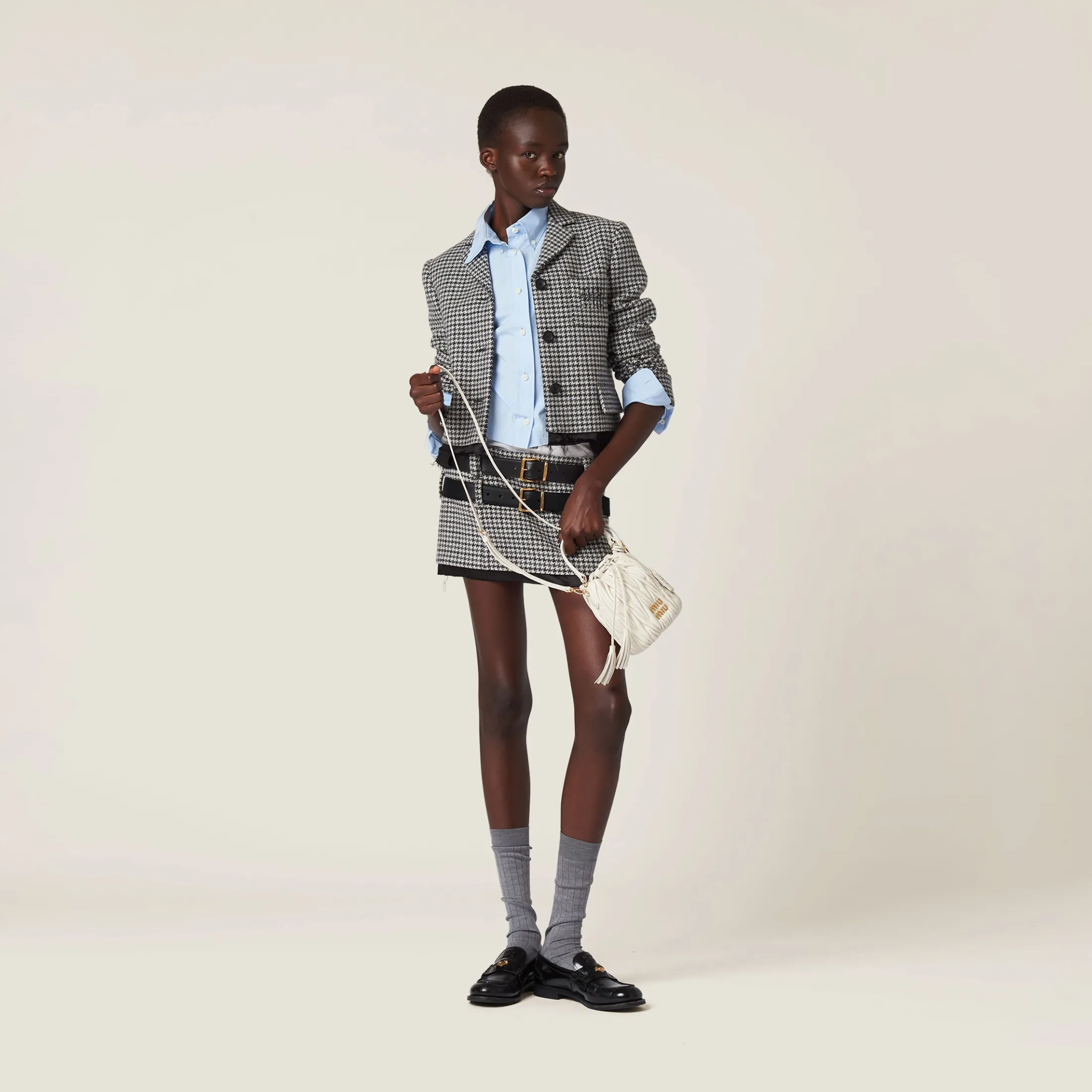 White Matelassé Nappa Leather Bucket Bag | Miu Miu