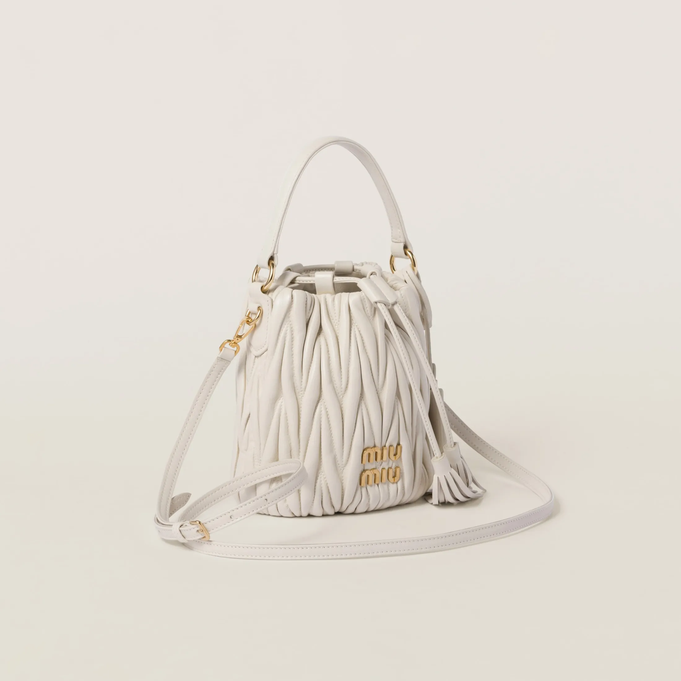 White Matelassé Nappa Leather Bucket Bag | Miu Miu