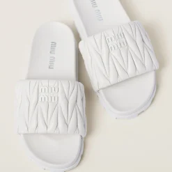 White Matelassé Nappa Leather Slides | Miu Miu