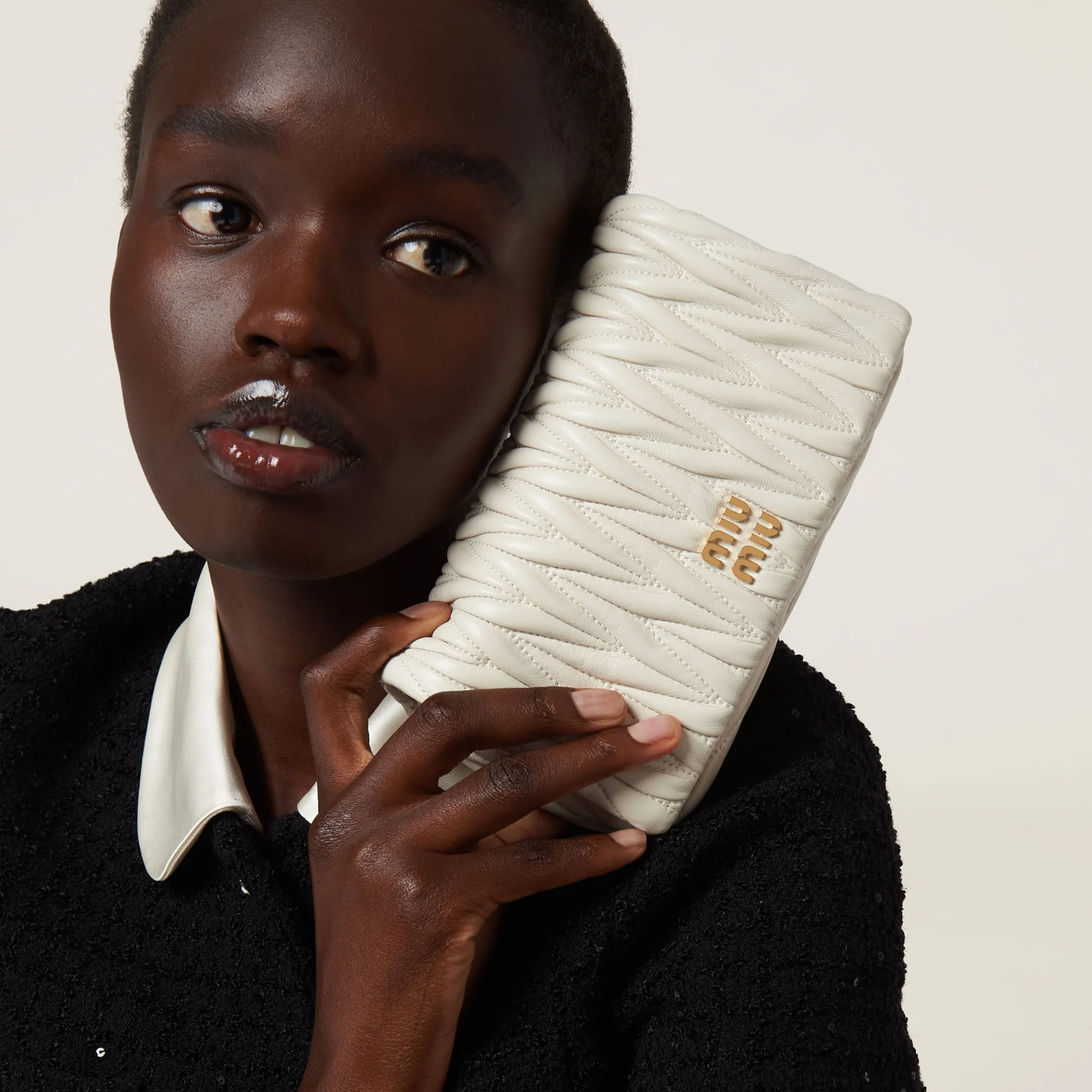 White Matelassé Nappa Leather Mini-bag | Miu Miu