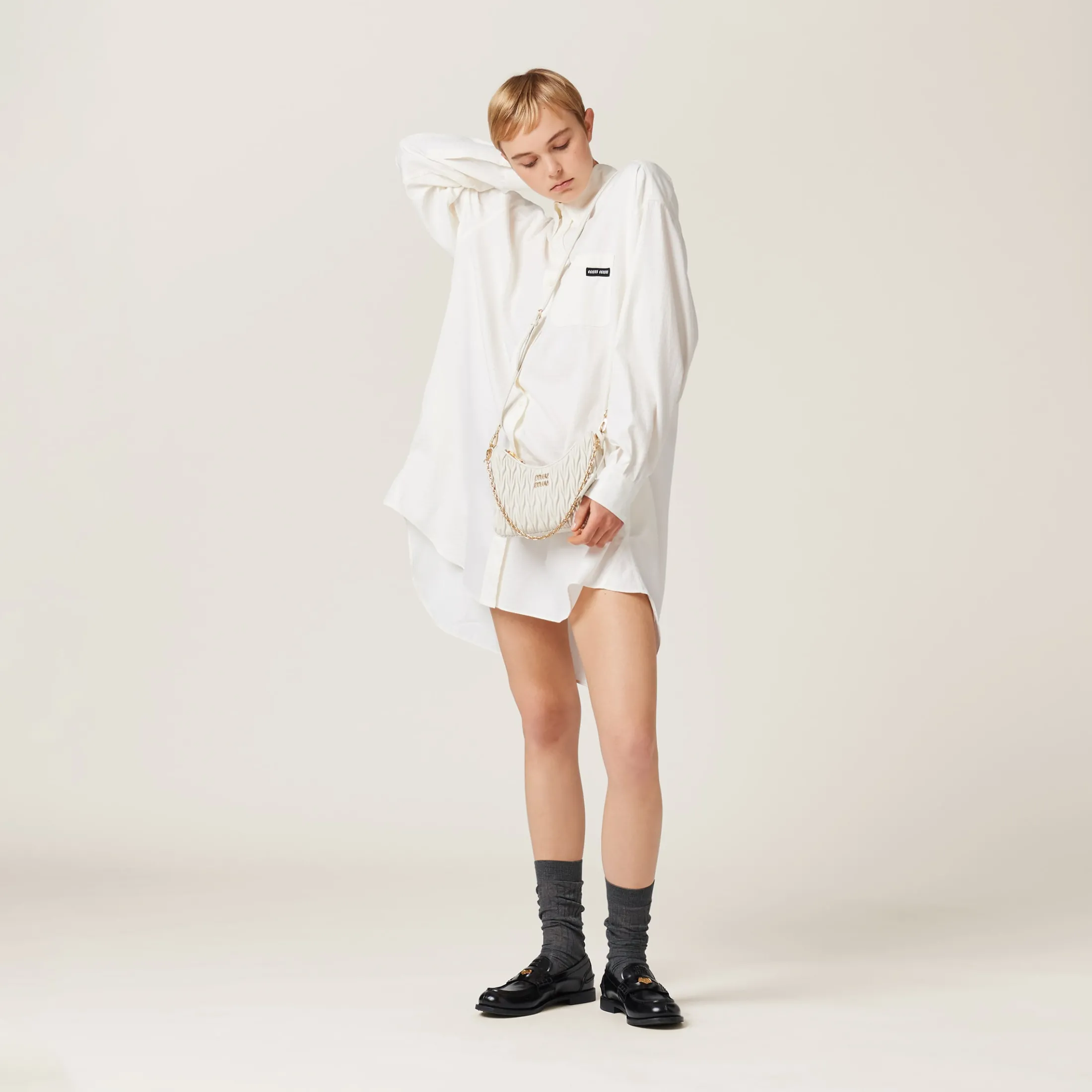 White Matelassé Nappa Leather Shoulder Bag | Miu Miu