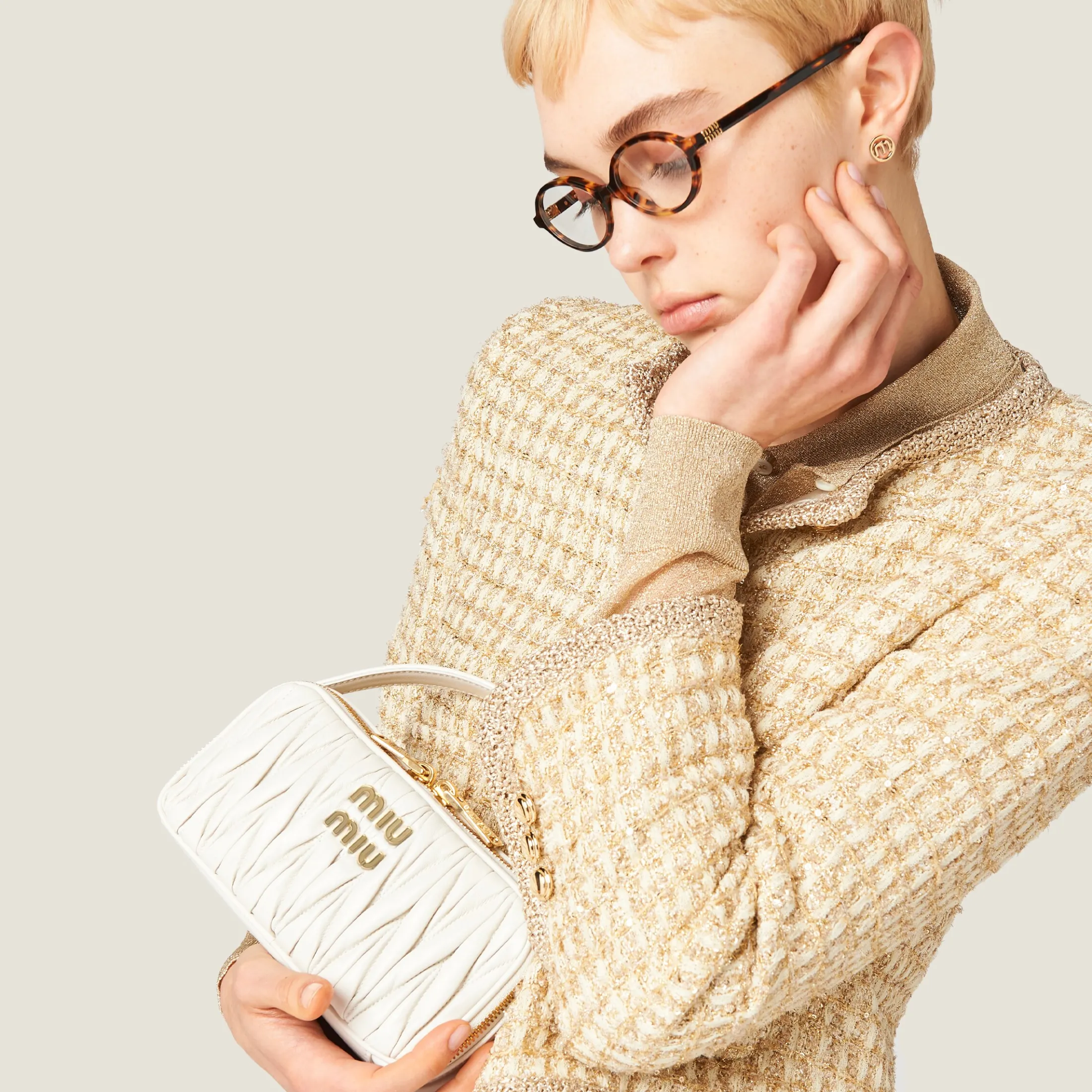 White Matelassé Nappa Leather Shoulder Bag | Miu Miu