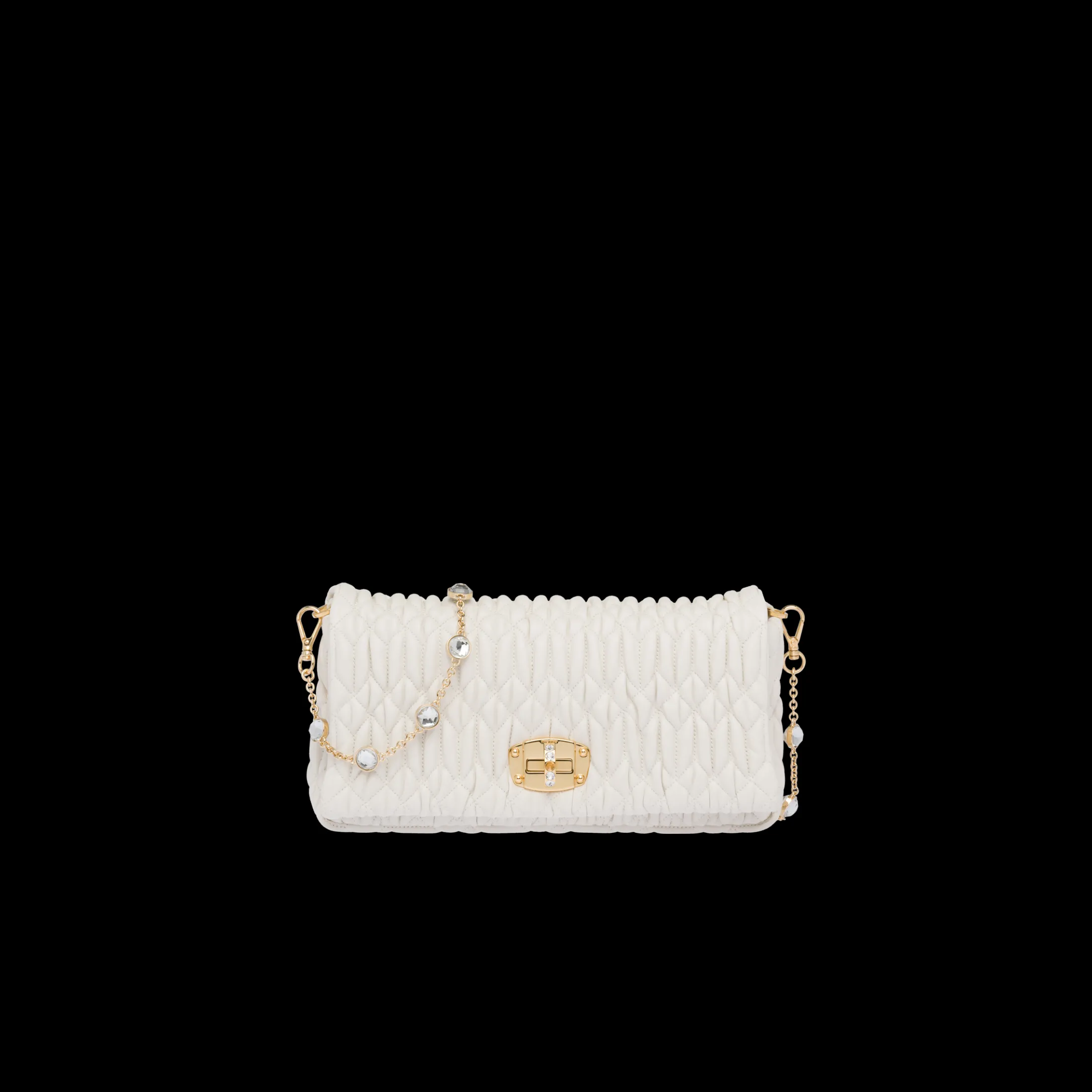White Miu Crystal Cloqué Nappa Leather Bag | Miu Miu