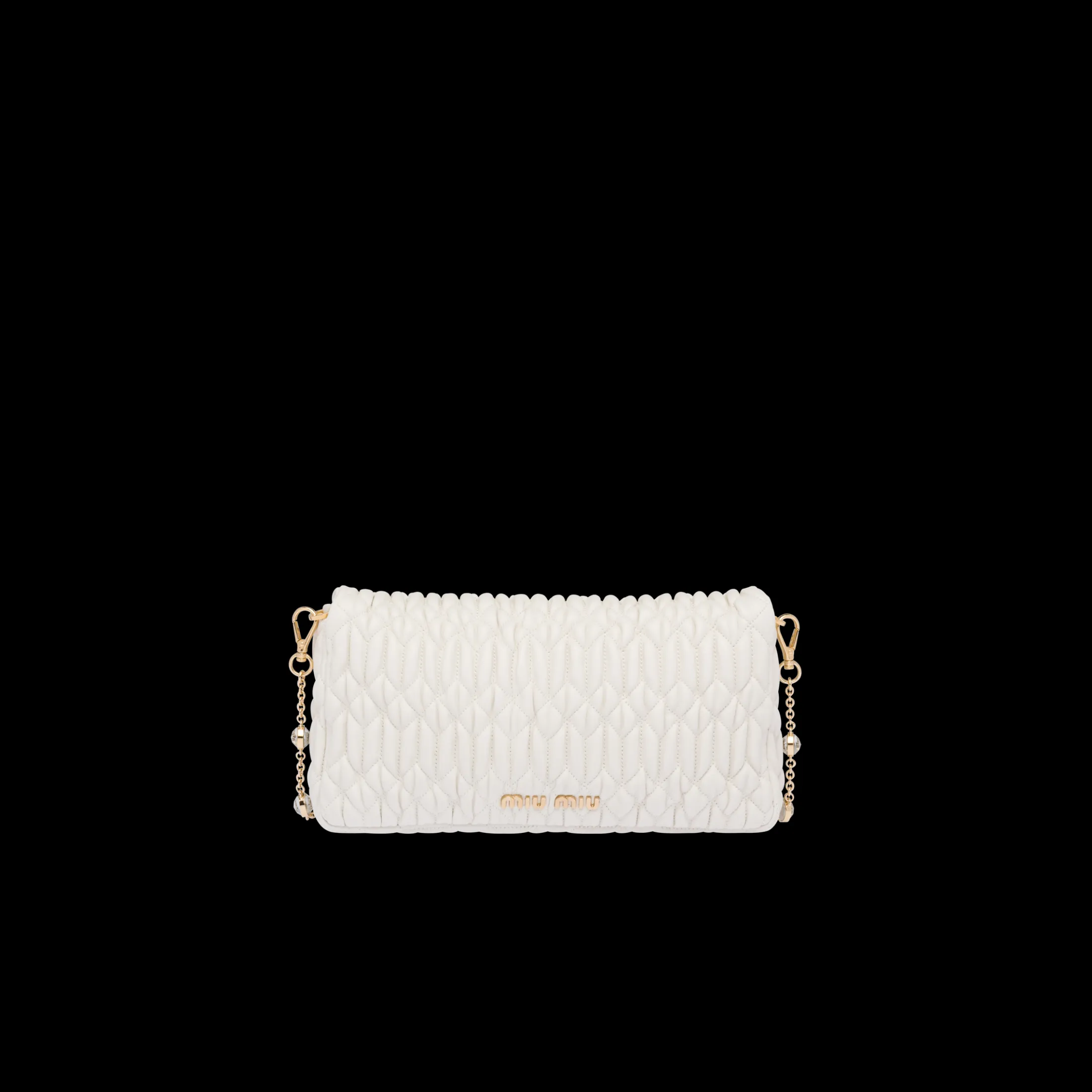 White Miu Crystal Cloqué Nappa Leather Bag | Miu Miu