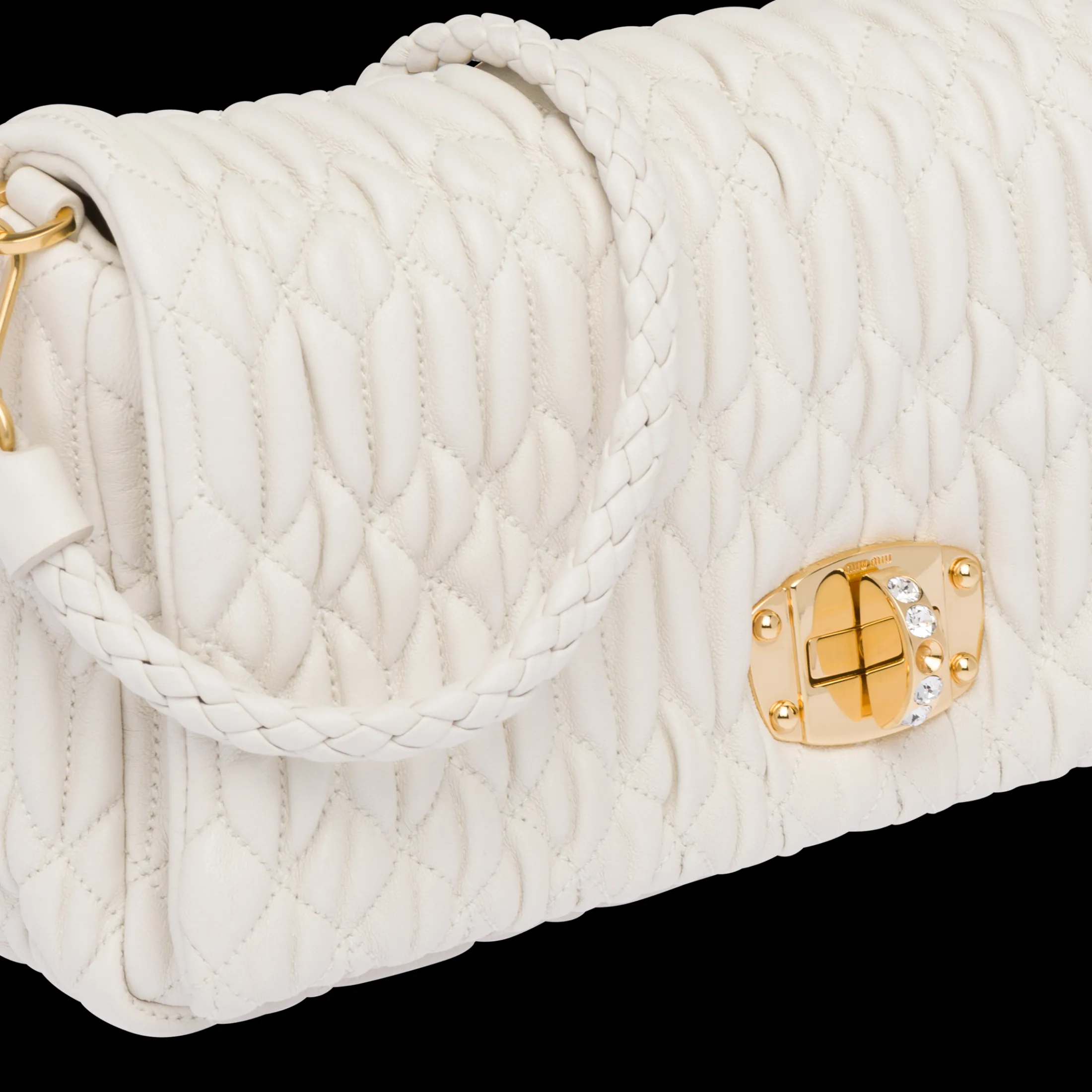 White Miu Crystal Cloqué Nappa Leather Bag | Miu Miu