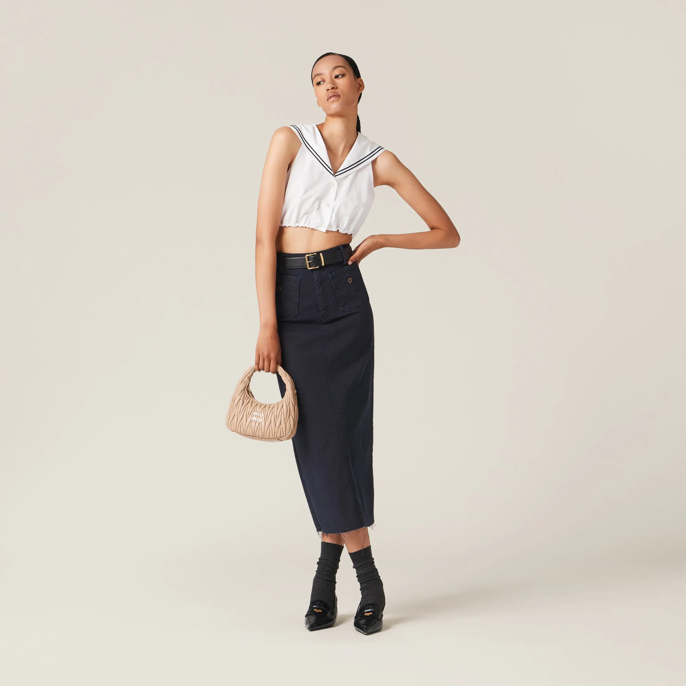 White Poplin Sailor Top | Miu Miu