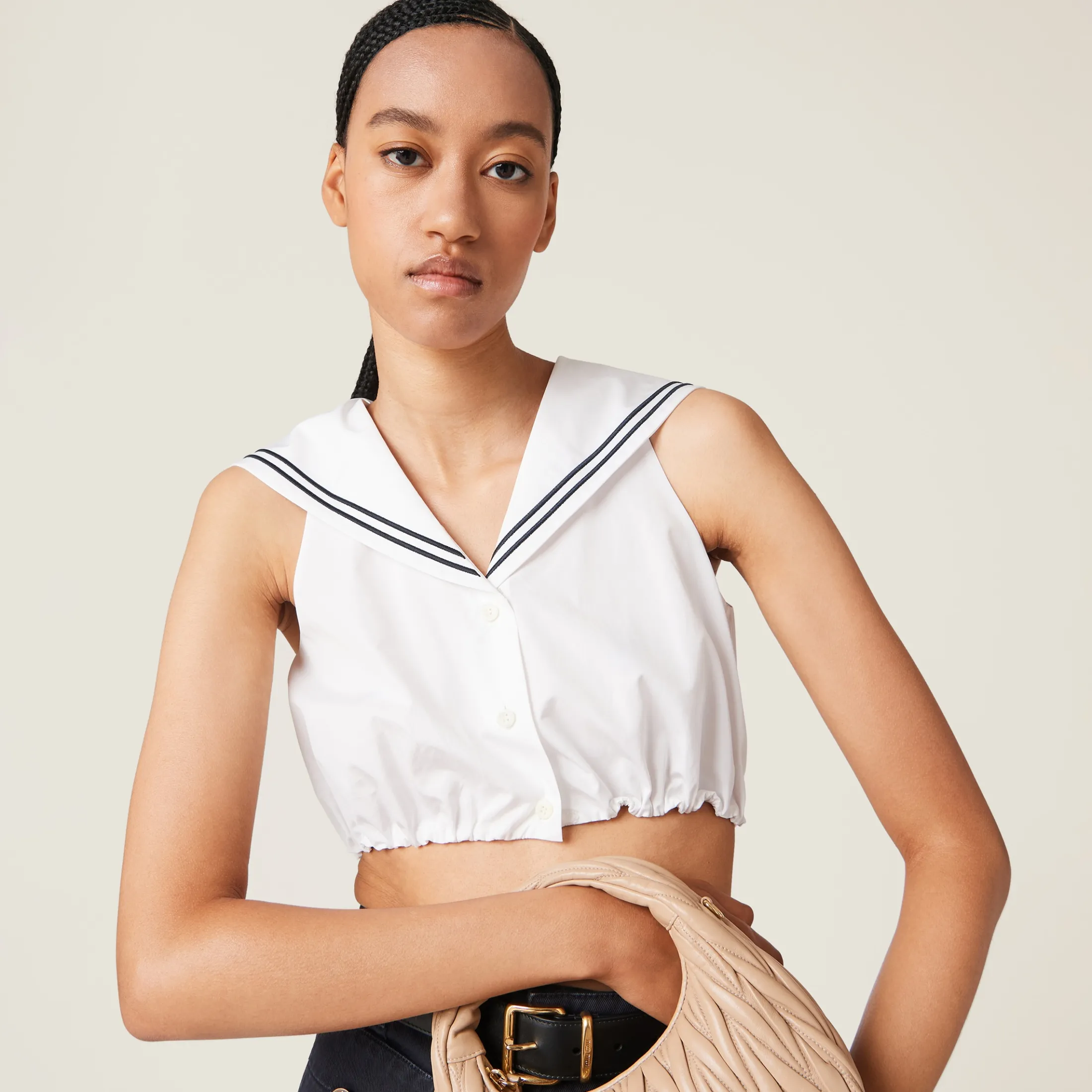 White Poplin Sailor Top | Miu Miu