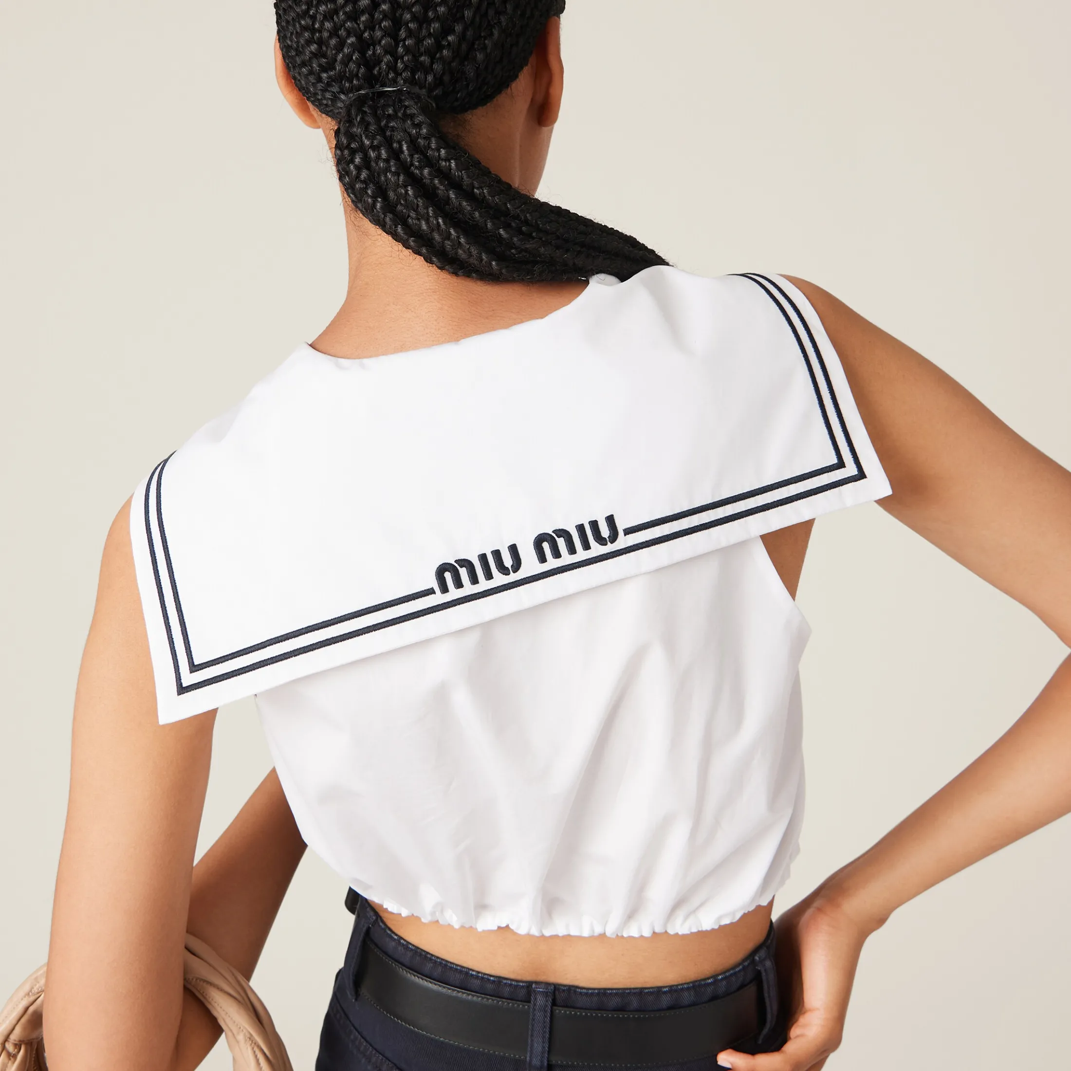 White Poplin Sailor Top | Miu Miu