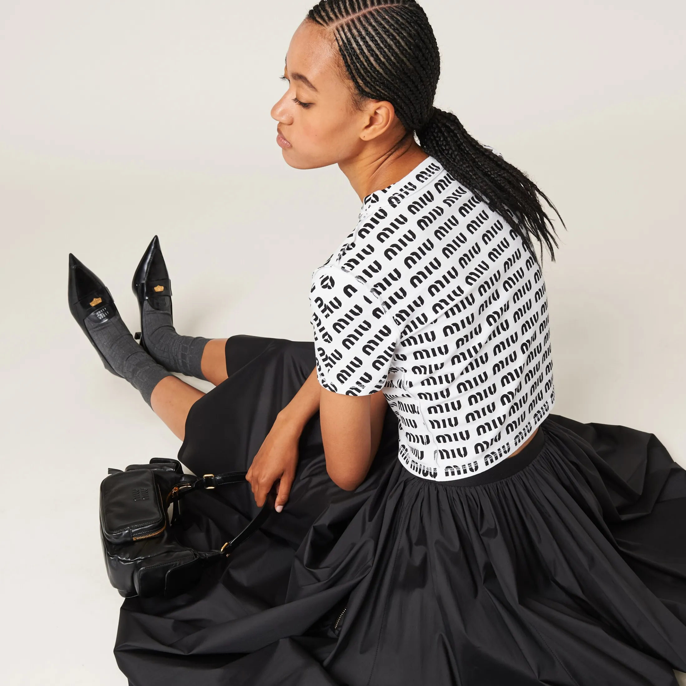 White Print Cotton T-shirt | Miu Miu