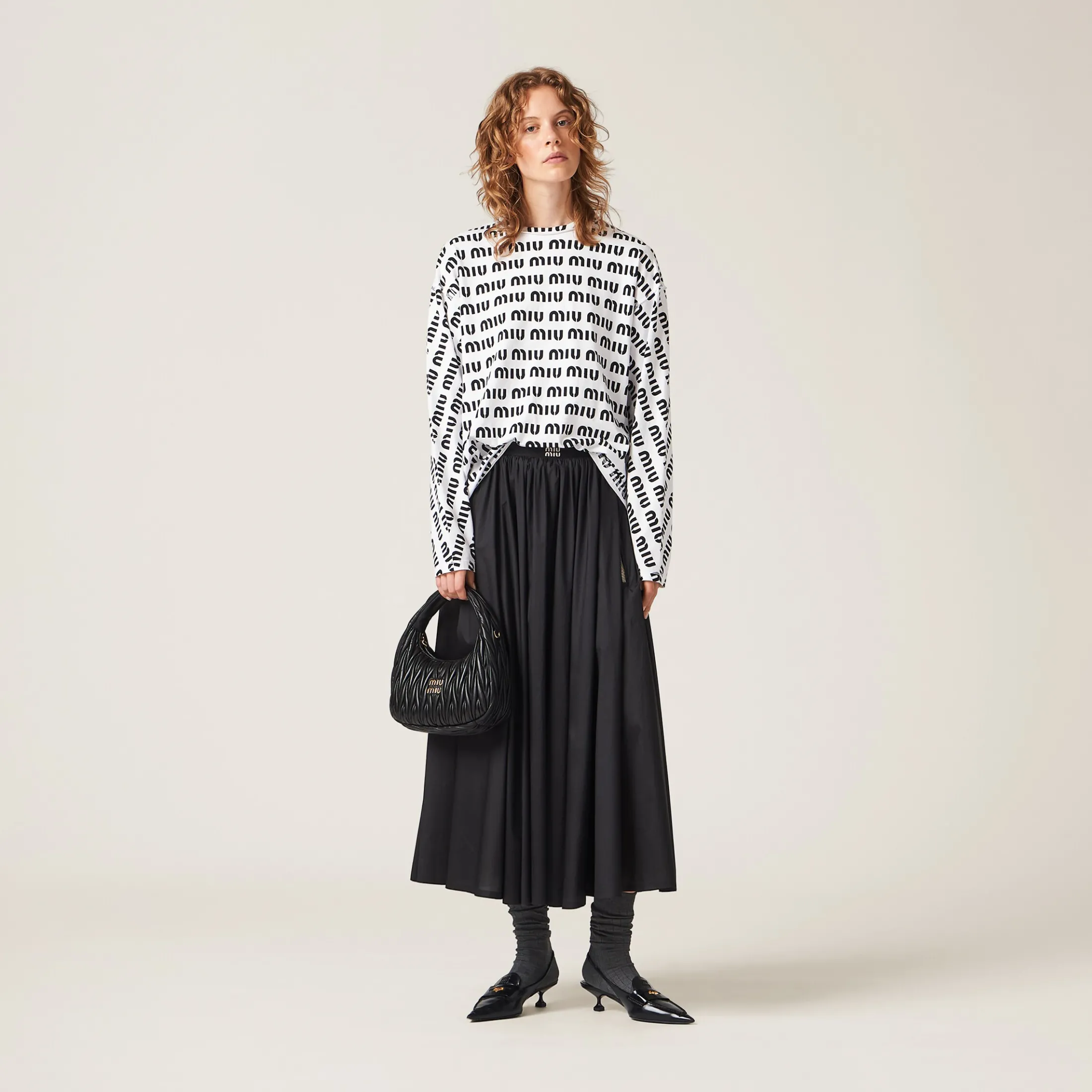 White Printed Cotton T-shirt | Miu Miu