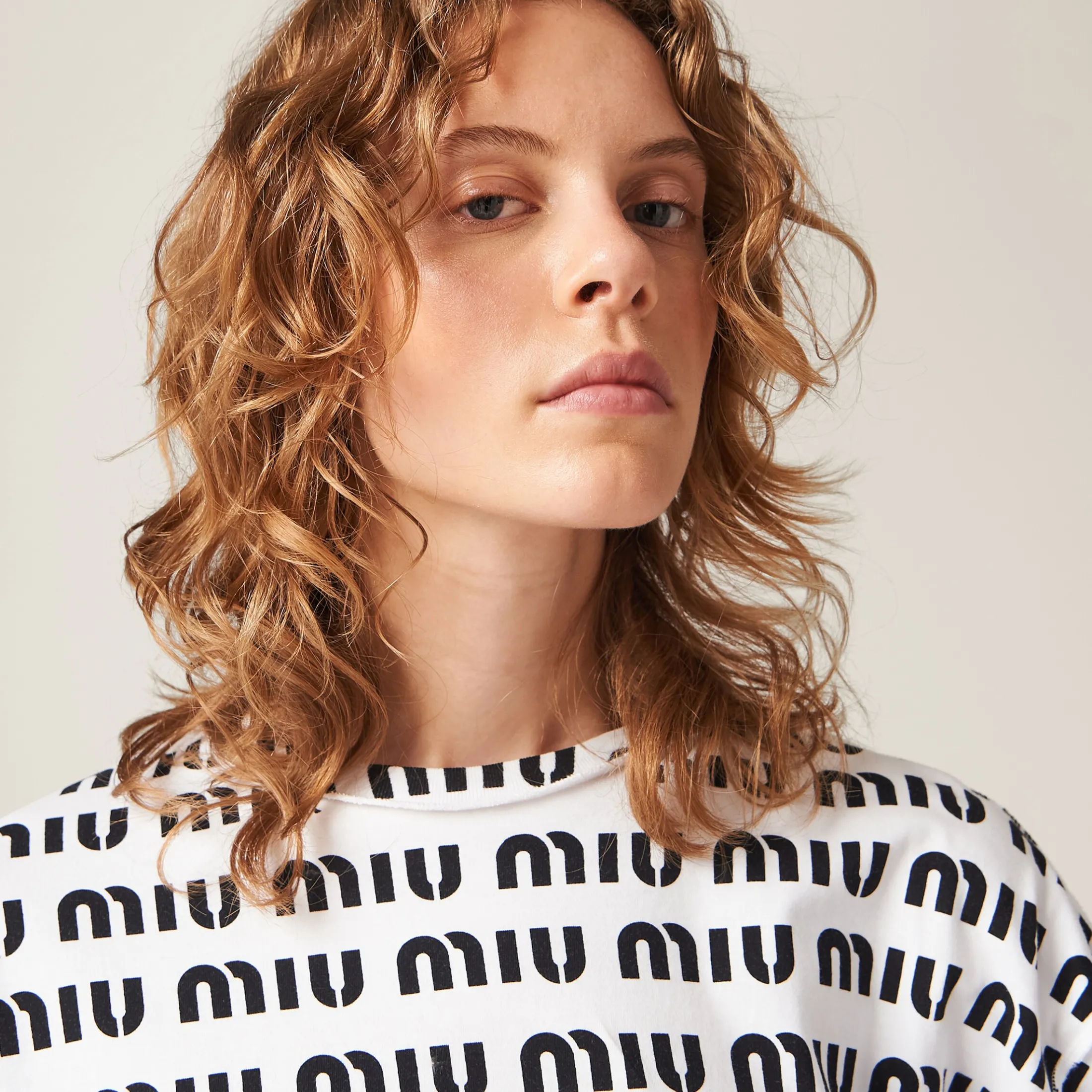 White Printed Cotton T-shirt | Miu Miu