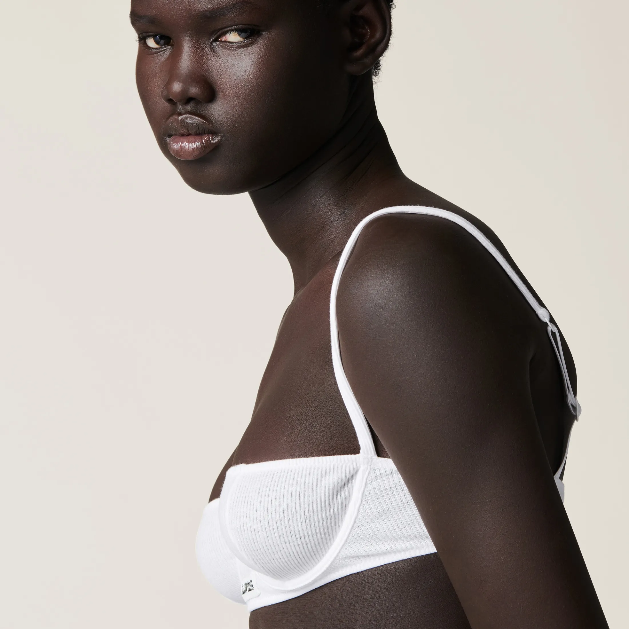 White Ribbed Knit Demi Bra | Miu Miu