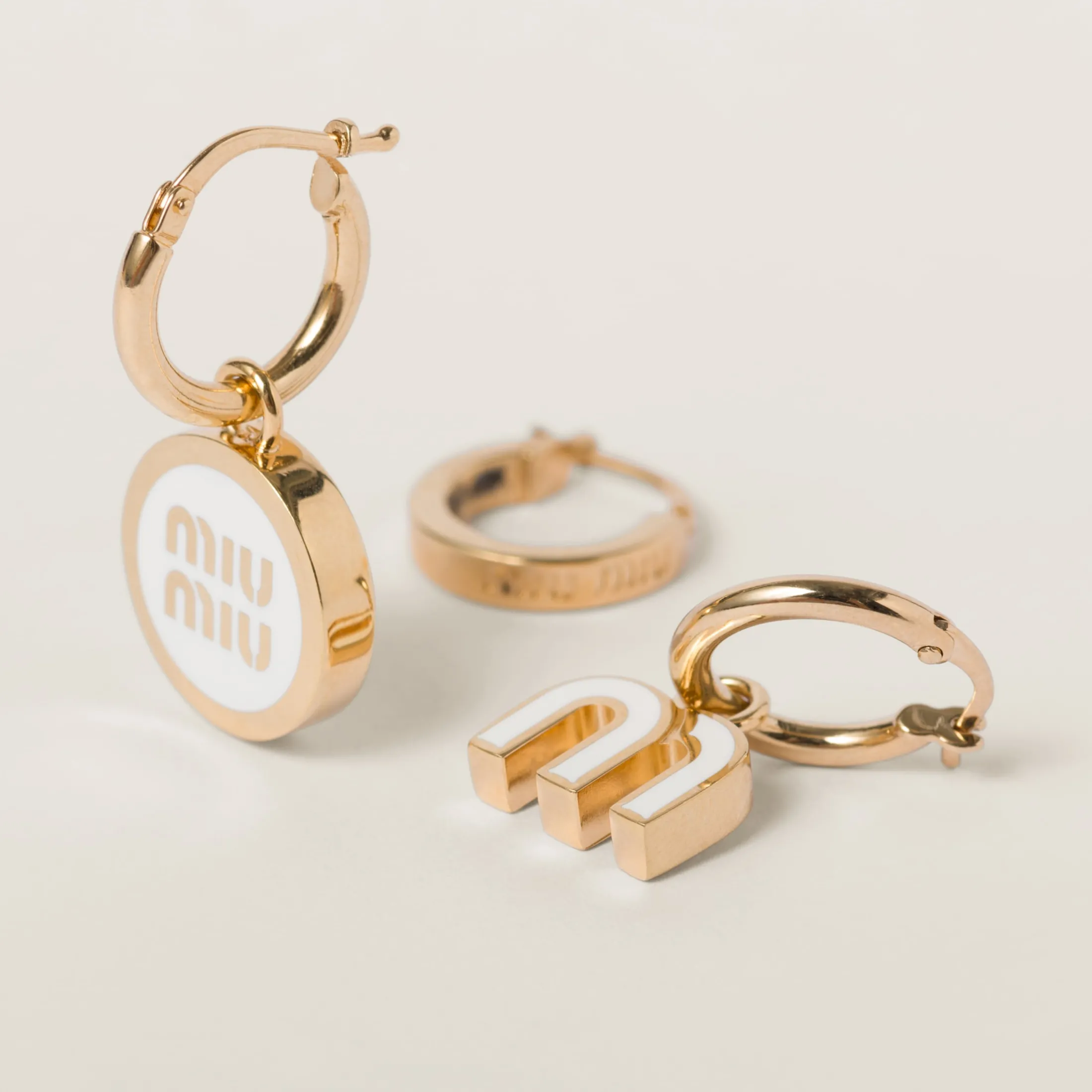 White Set Of Enameled Metal Earrings | Miu Miu