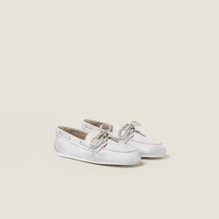 White Unlined Bleached Leather Loafers | Miu Miu