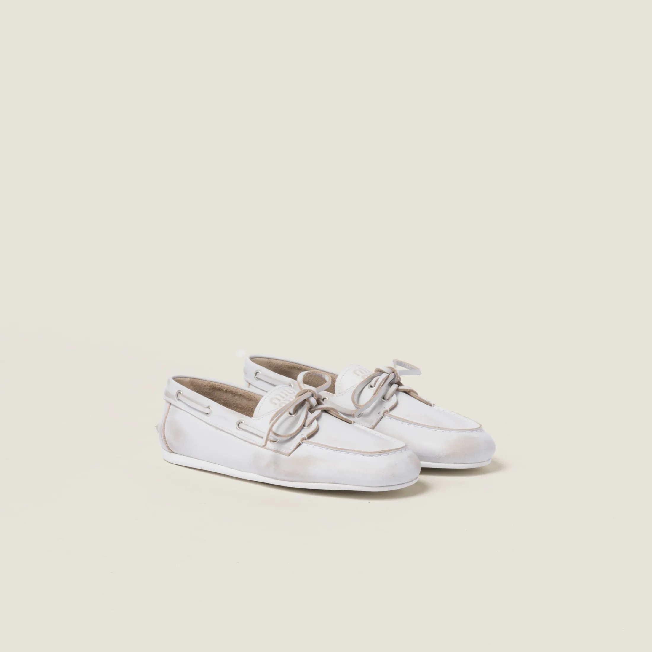 White Unlined Bleached Leather Loafers | Miu Miu