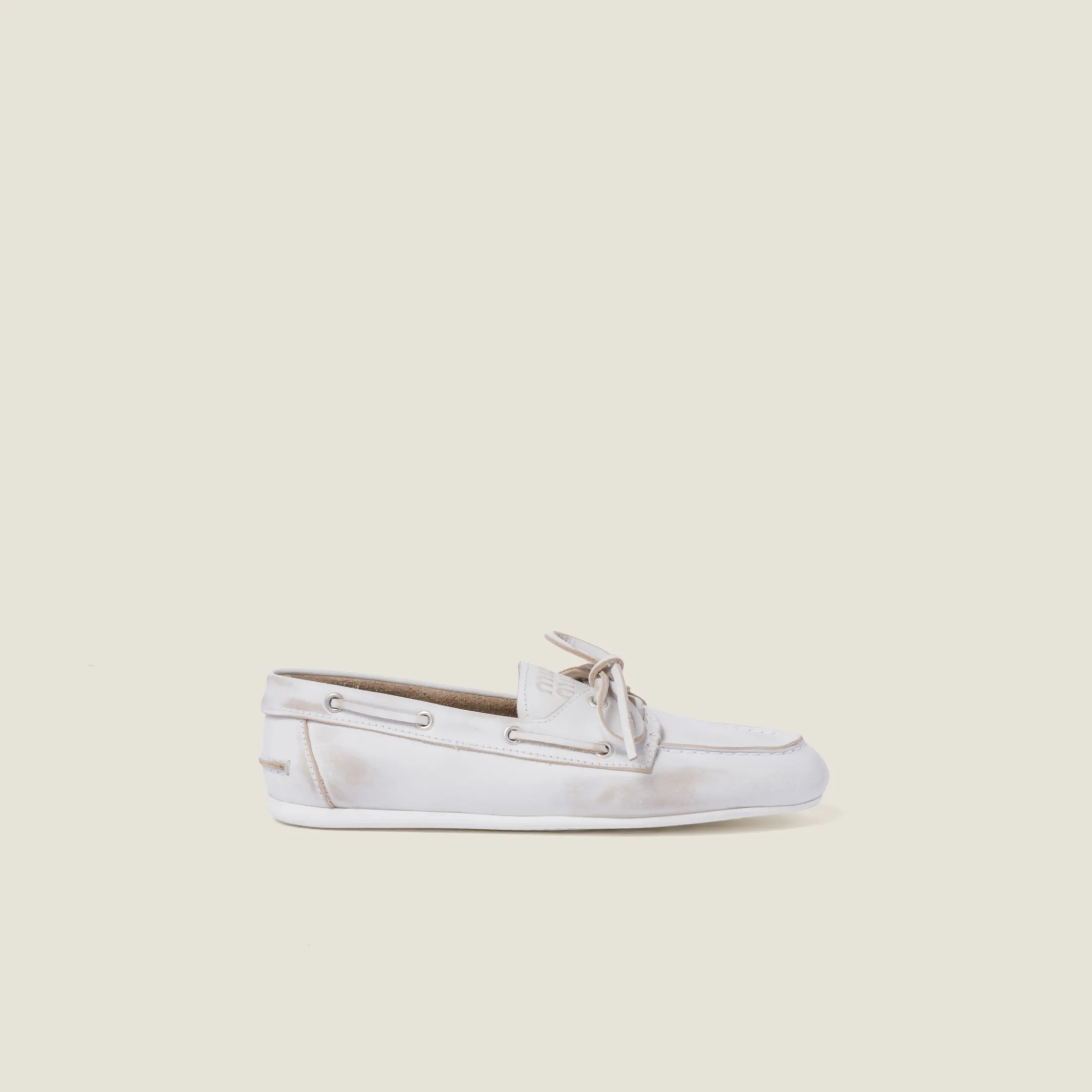 White Unlined Bleached Leather Loafers | Miu Miu