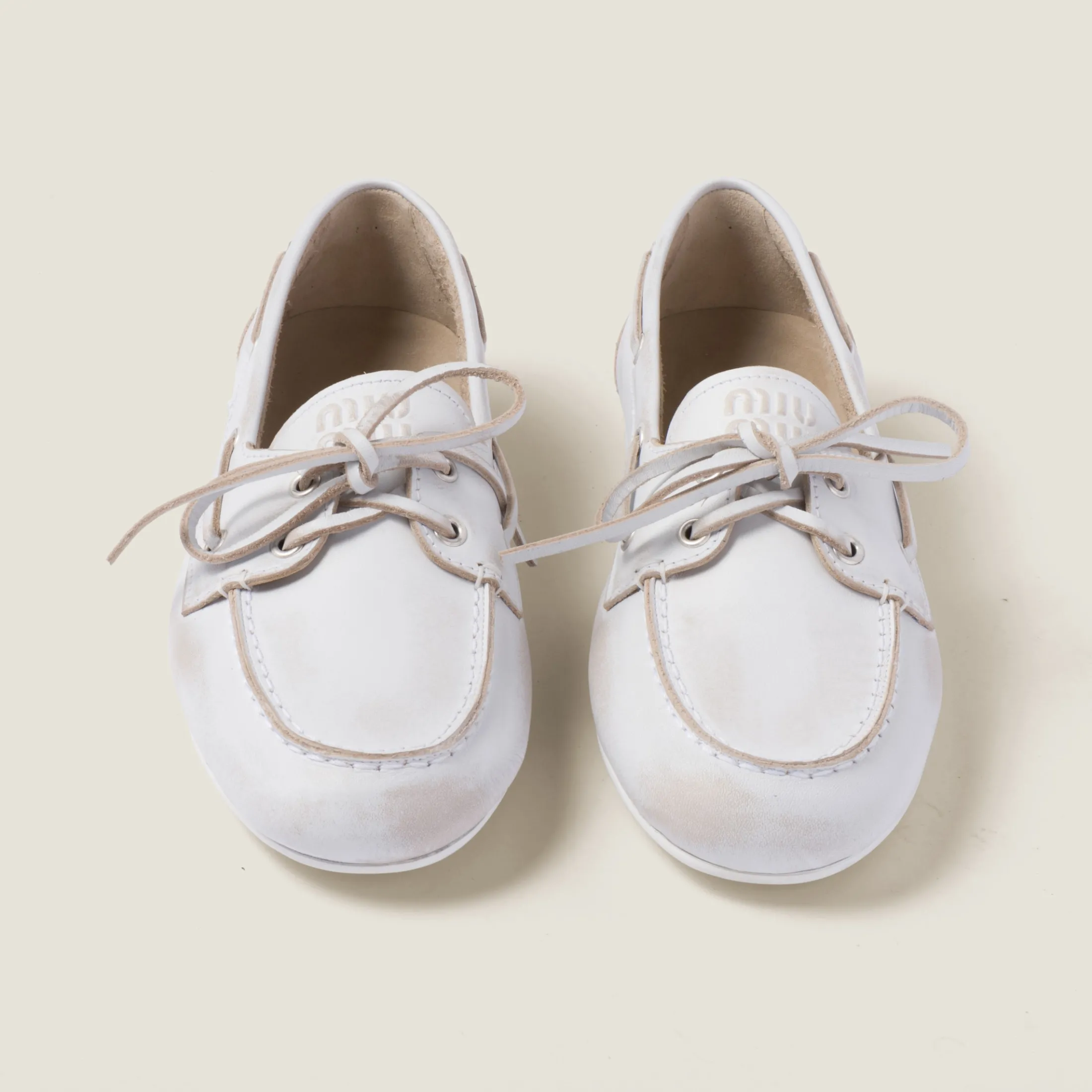 White Unlined Bleached Leather Loafers | Miu Miu