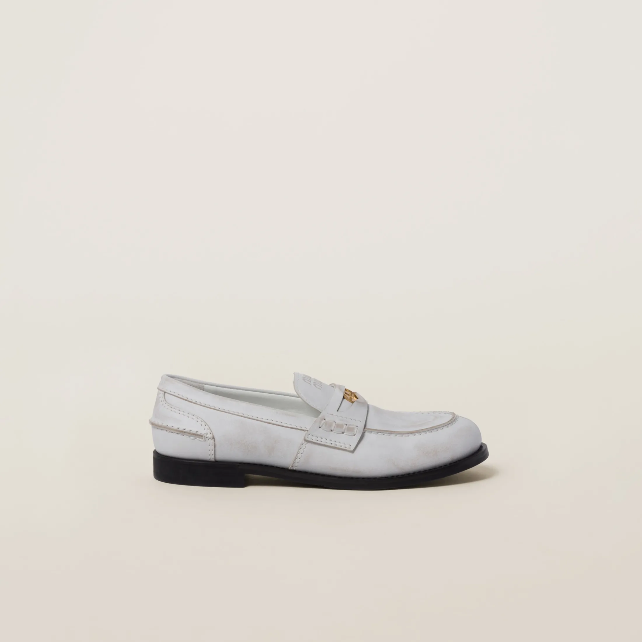White Vintage-effect Leather Penny Loafers | Miu Miu