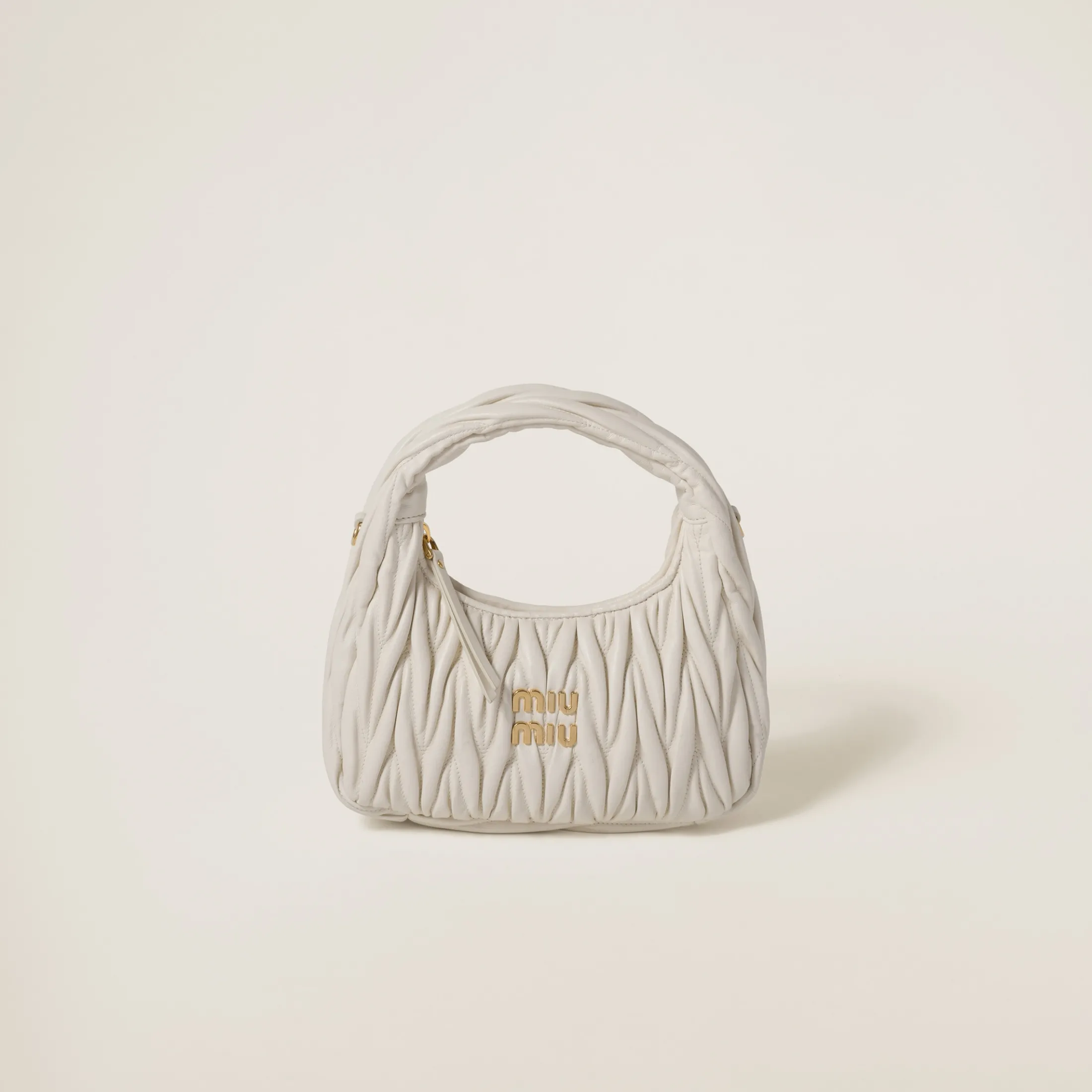 White Wander Matelassé Nappa Leather Hobo Bag | Miu Miu