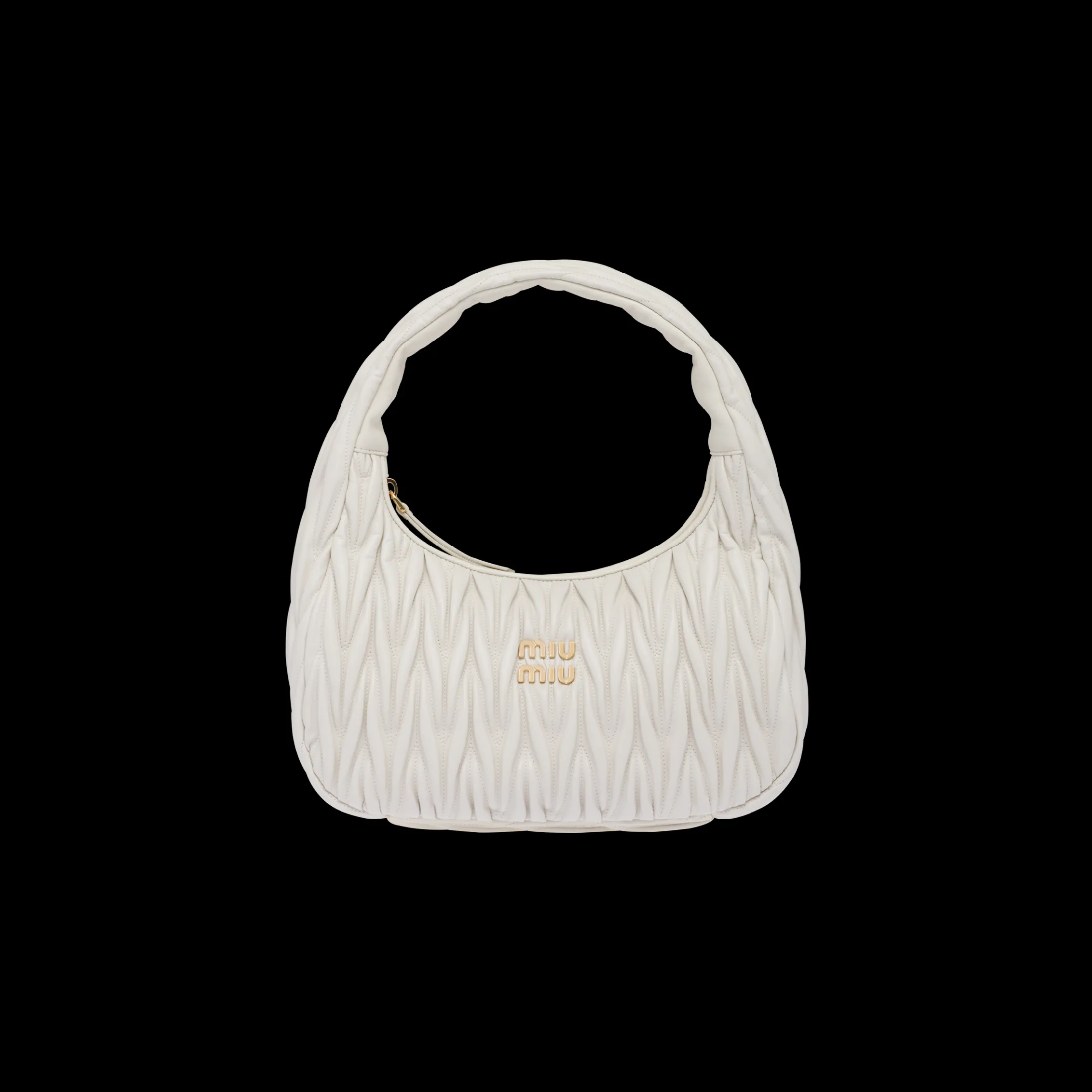 White Wander Matelassé Nappa Leather Hobo Bag | Miu Miu