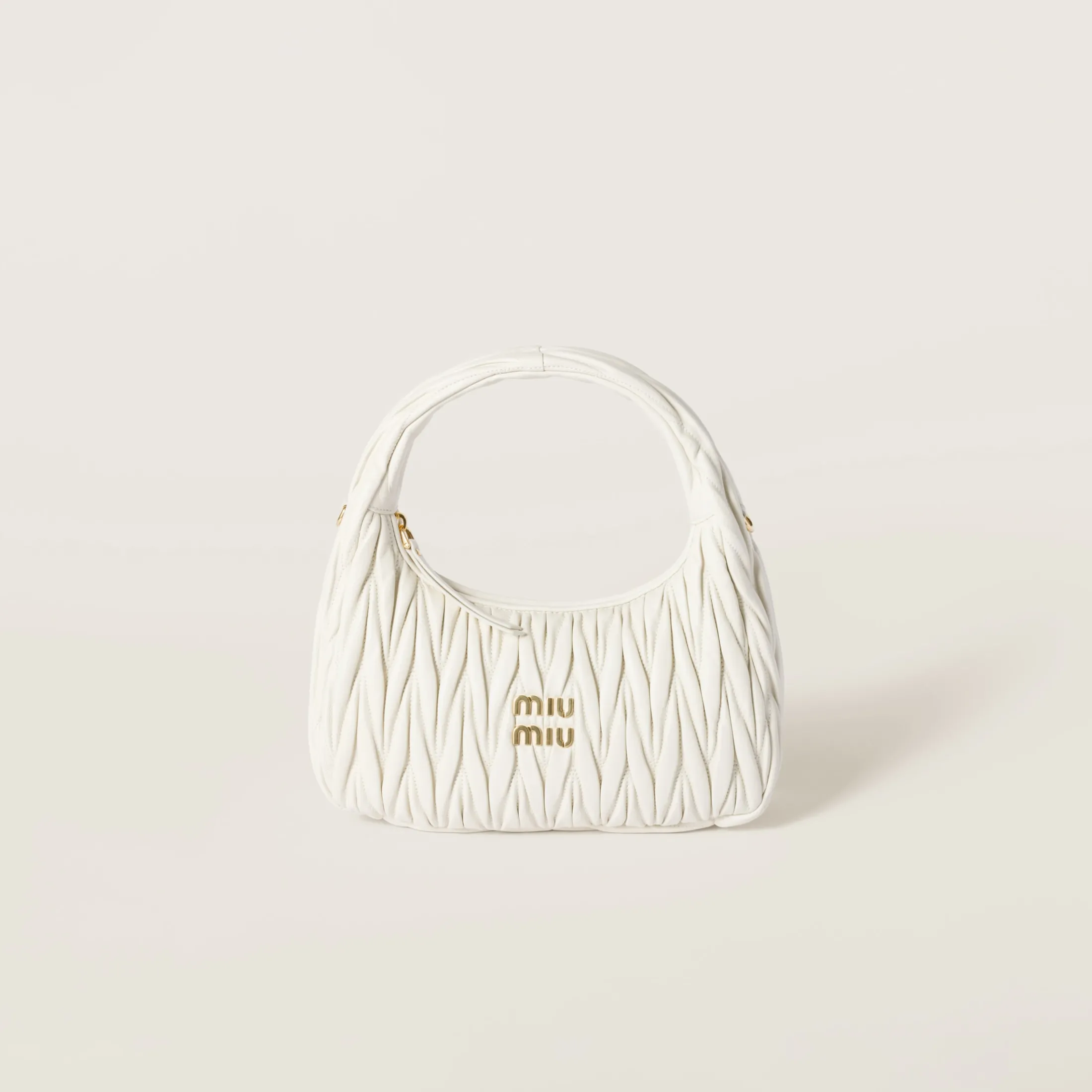 White Wander Matelassé Nappa Leather Hobo Bag | Miu Miu