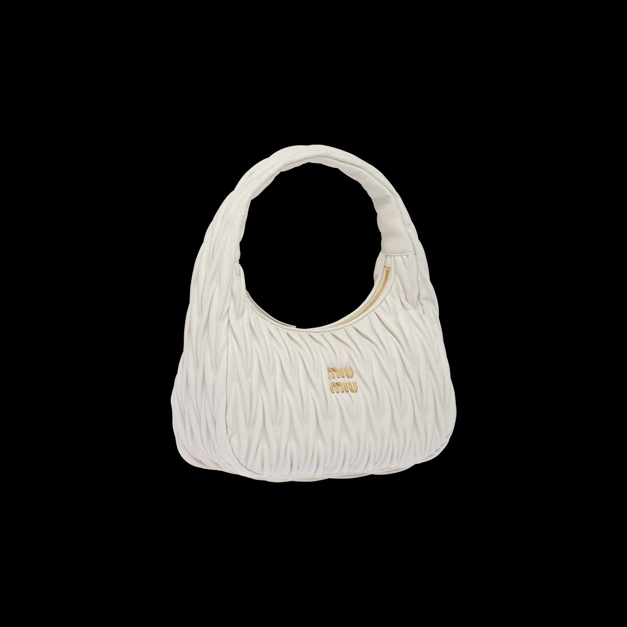 White Wander Matelassé Nappa Leather Hobo Bag | Miu Miu