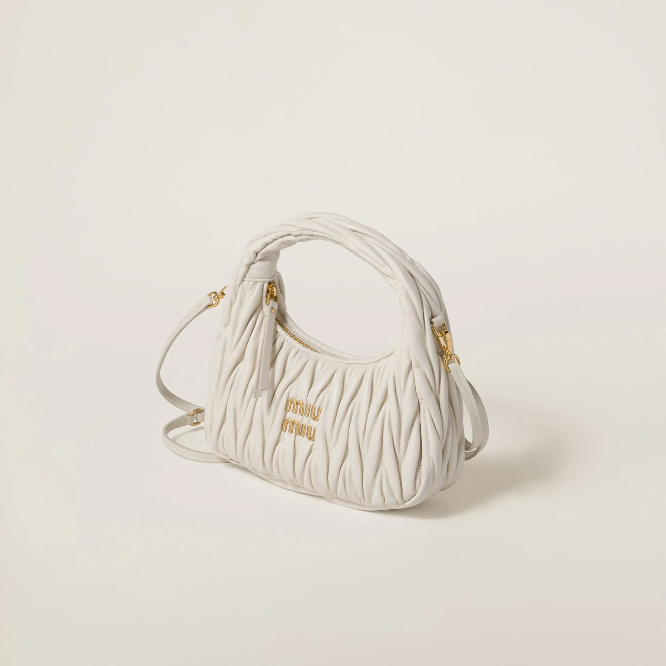 White Wander Matelassé Nappa Leather Hobo Bag | Miu Miu