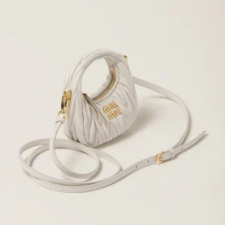 White Wander Matelassé Nappa Leather Micro Hobo Bag | Miu Miu