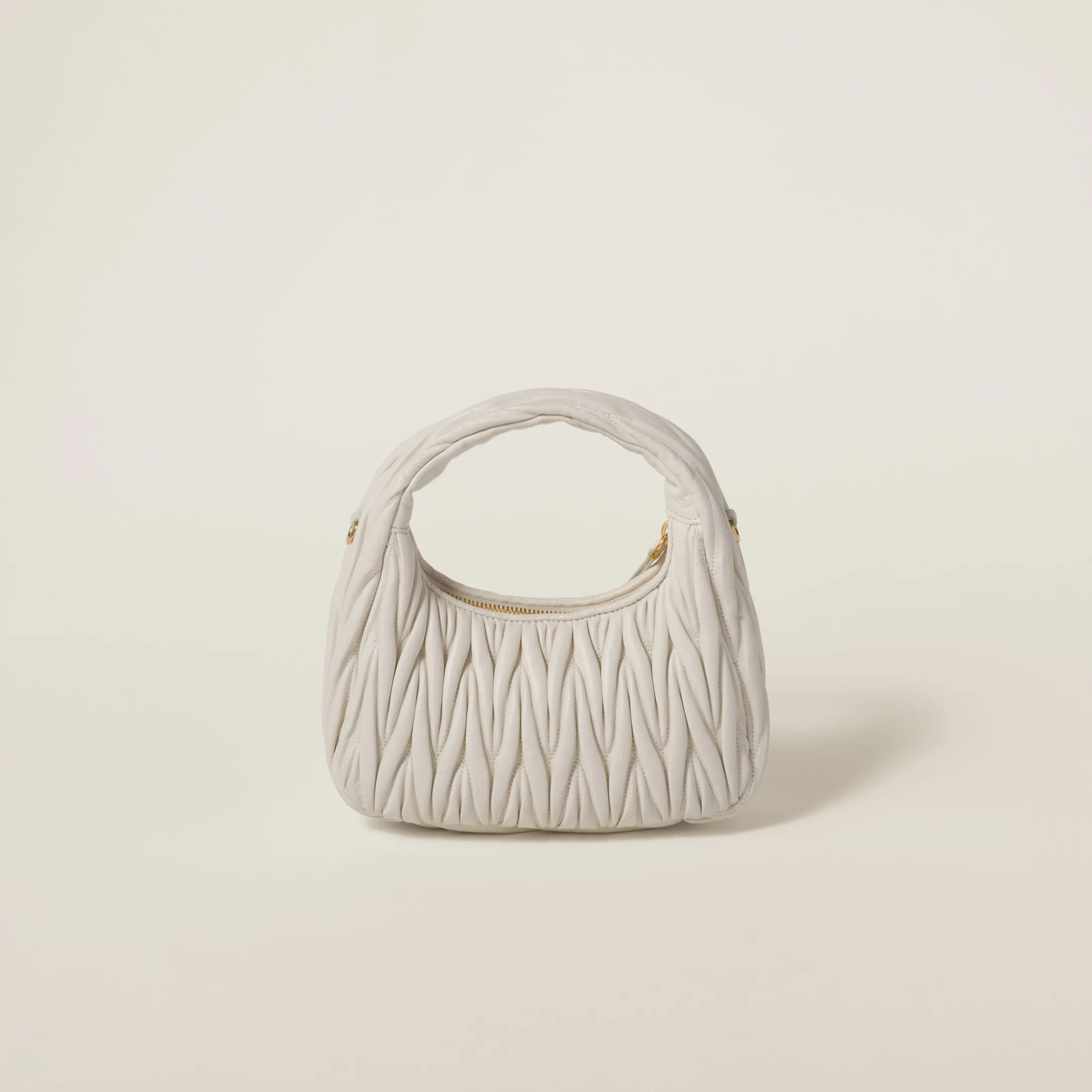 White Wander Matelassé Nappa Leather Hobo Bag | Miu Miu