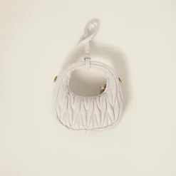 White Wander Matelassé Nappa Leather Micro Hobo Bag | Miu Miu