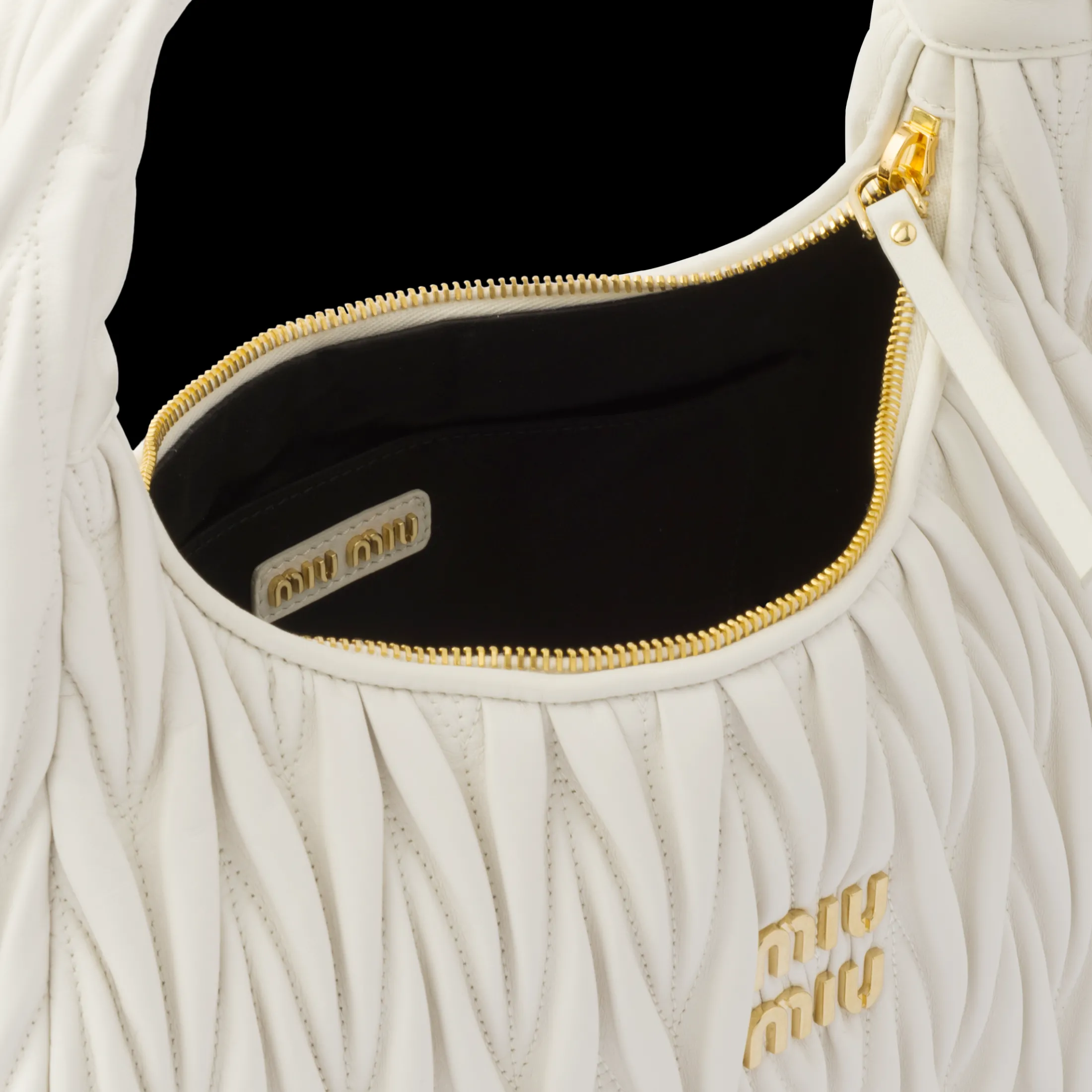 White Wander Matelassé Nappa Leather Hobo Bag | Miu Miu
