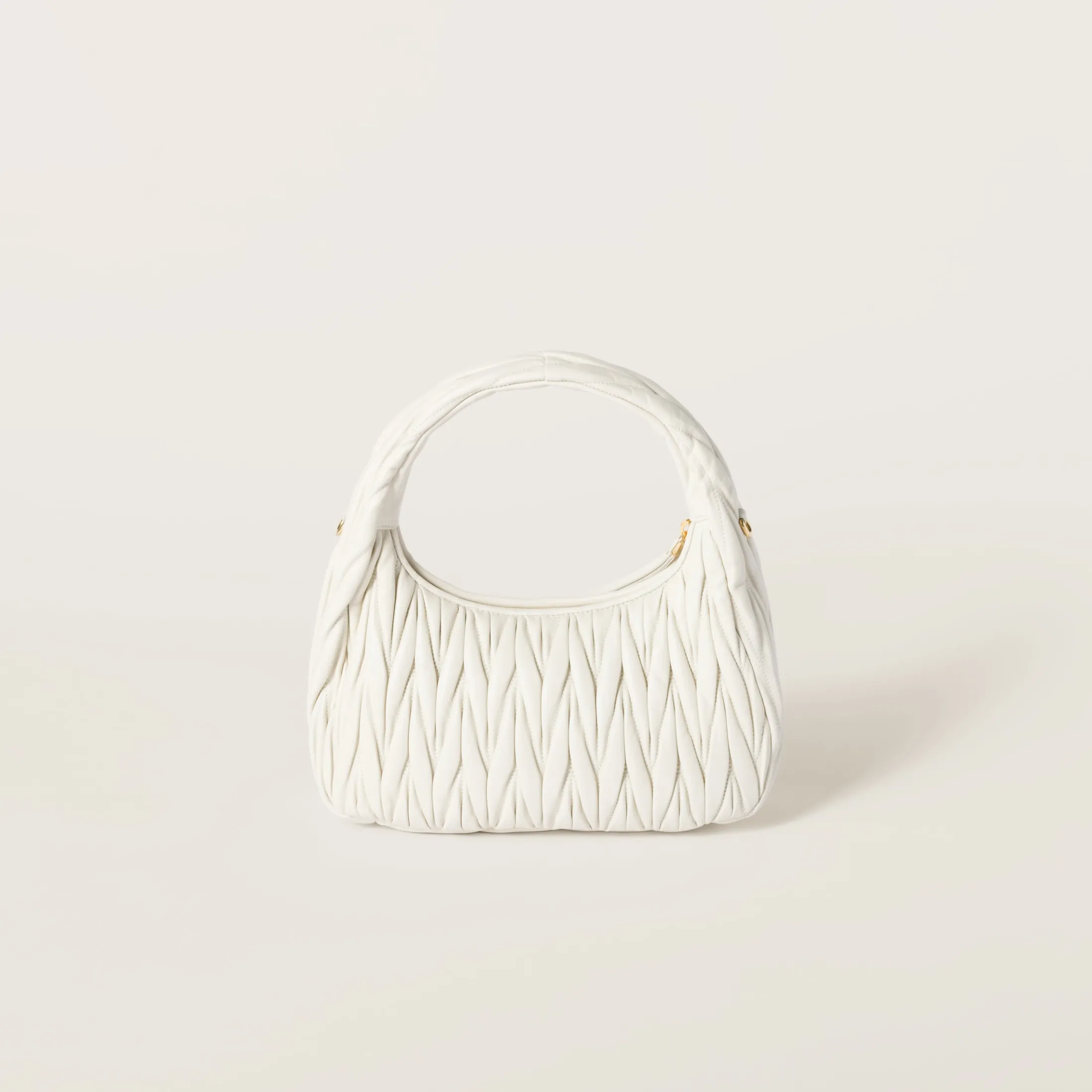 White Wander Matelassé Nappa Leather Hobo Bag | Miu Miu