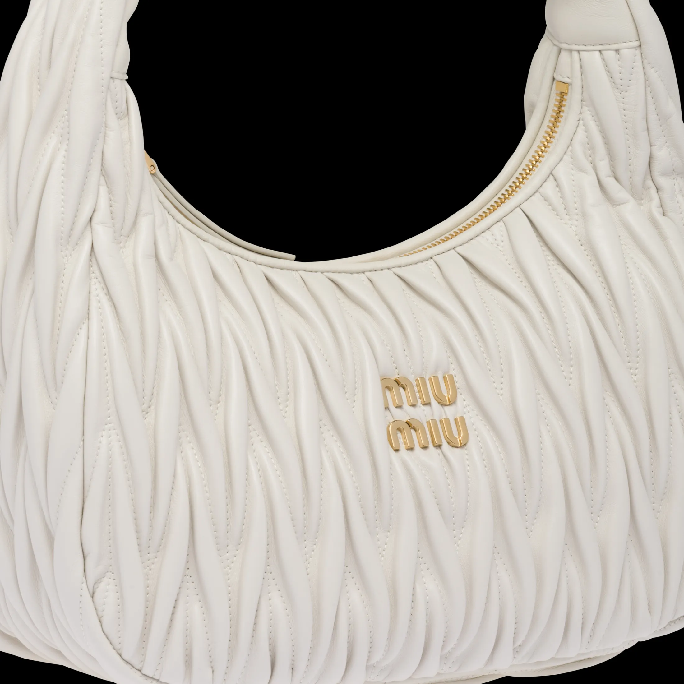 White Wander Matelassé Nappa Leather Hobo Bag | Miu Miu
