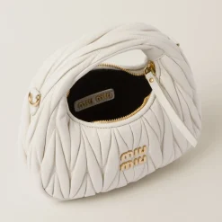 White Wander Matelassé Nappa Leather Hobo Mini-bag | Miu Miu